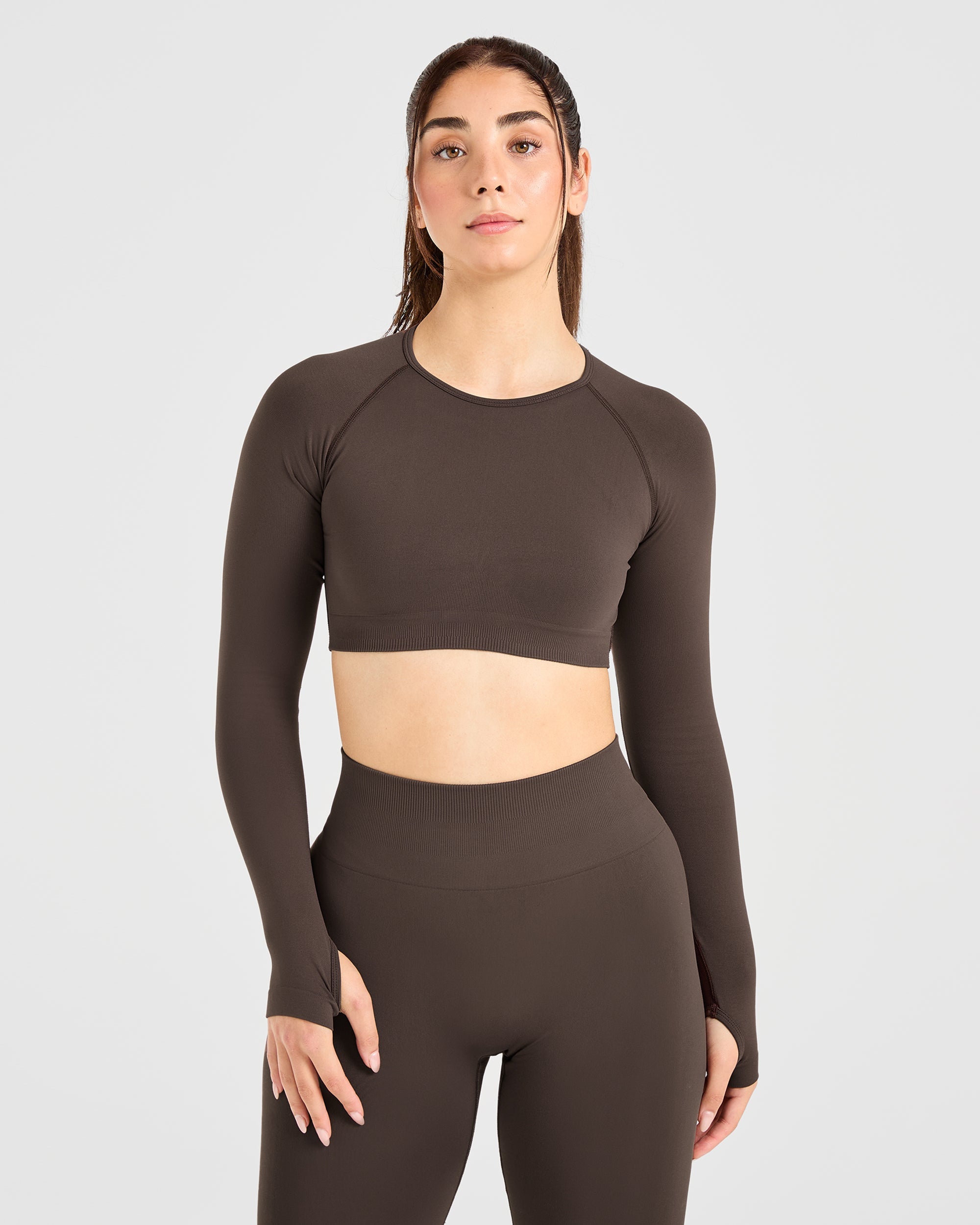 Power Seamless Long Sleeve Crop Top - Chestnut Brun