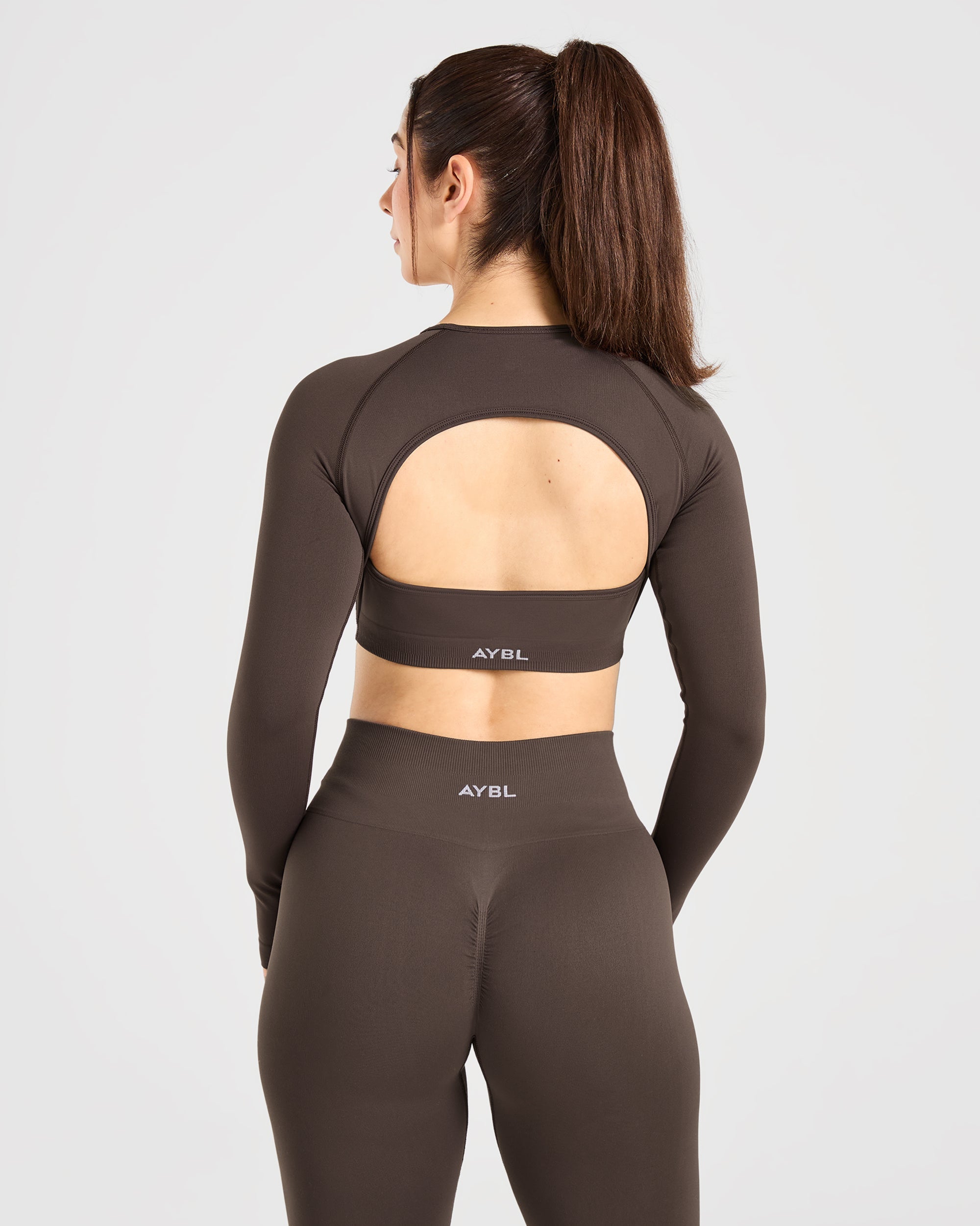 Power Seamless Long Sleeve Crop Top - Chestnut Brun