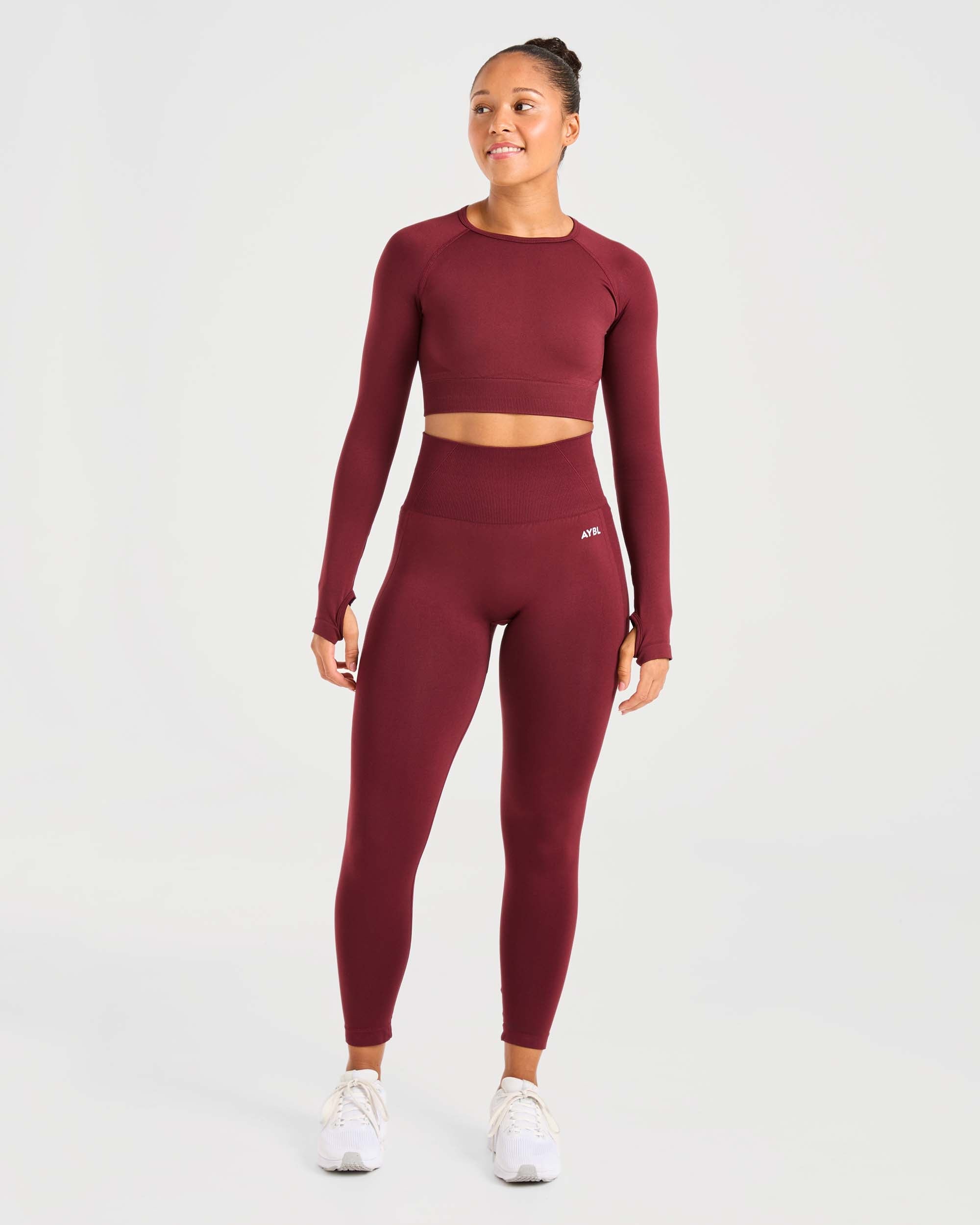 Empower Seamless Long Sleeve Crop Top - Rouge Wine