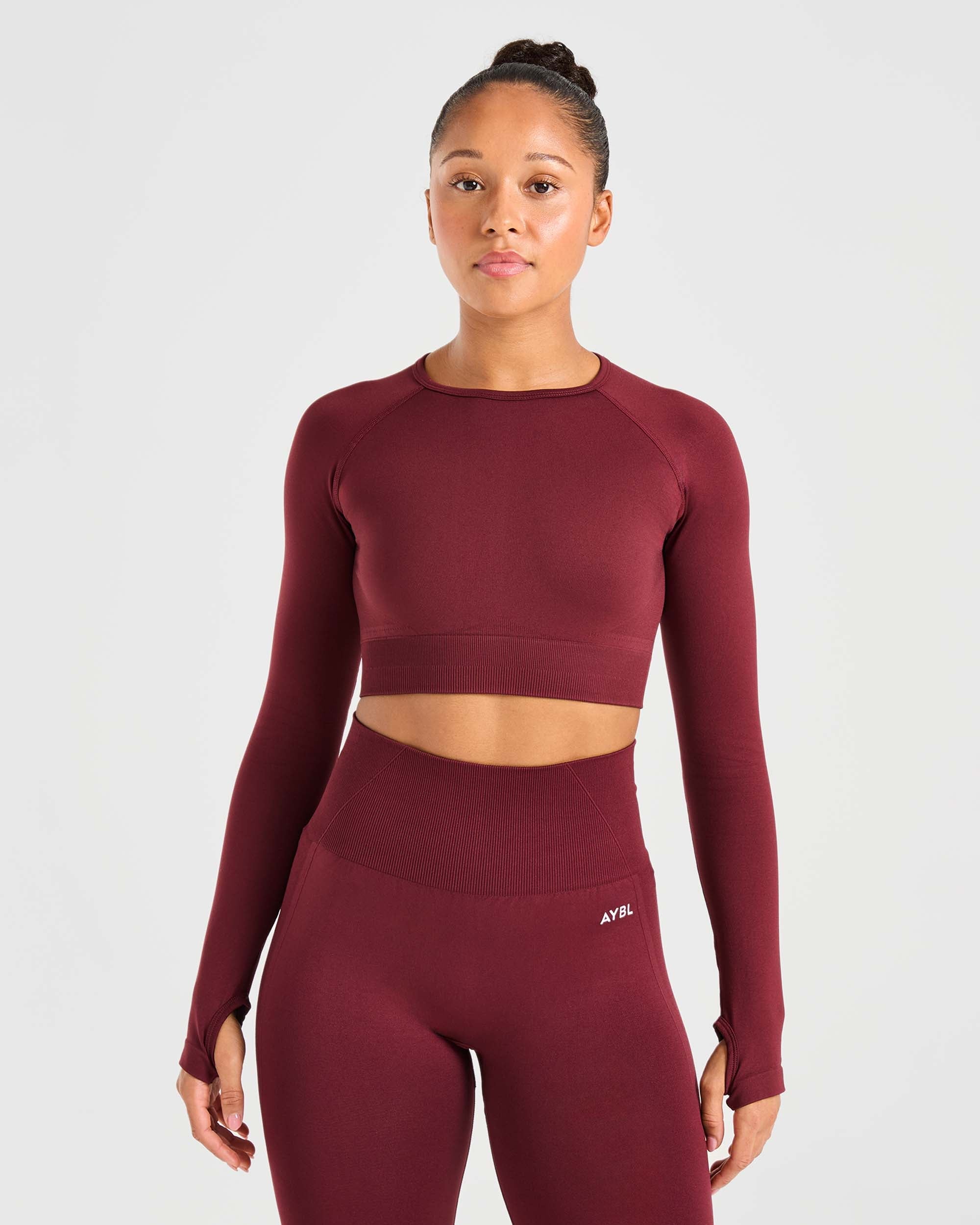 Empower Seamless Long Sleeve Crop Top - Rouge Wine