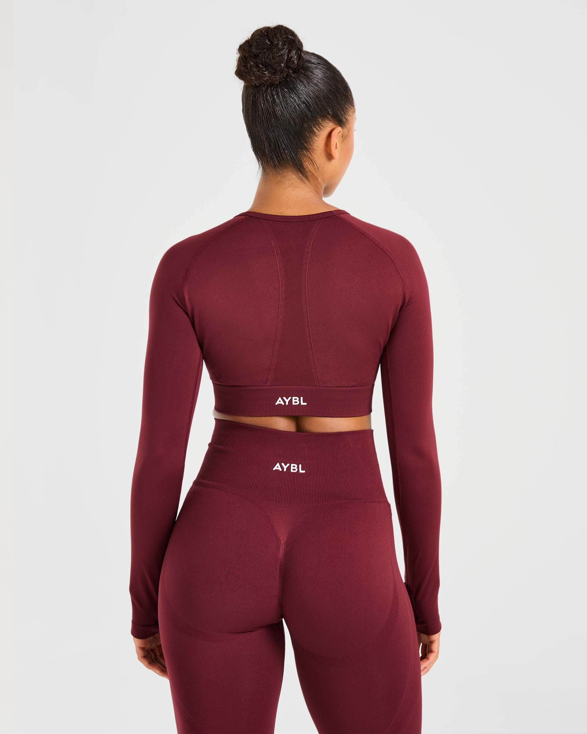 Empower Seamless Long Sleeve Crop Top - Rouge Wine