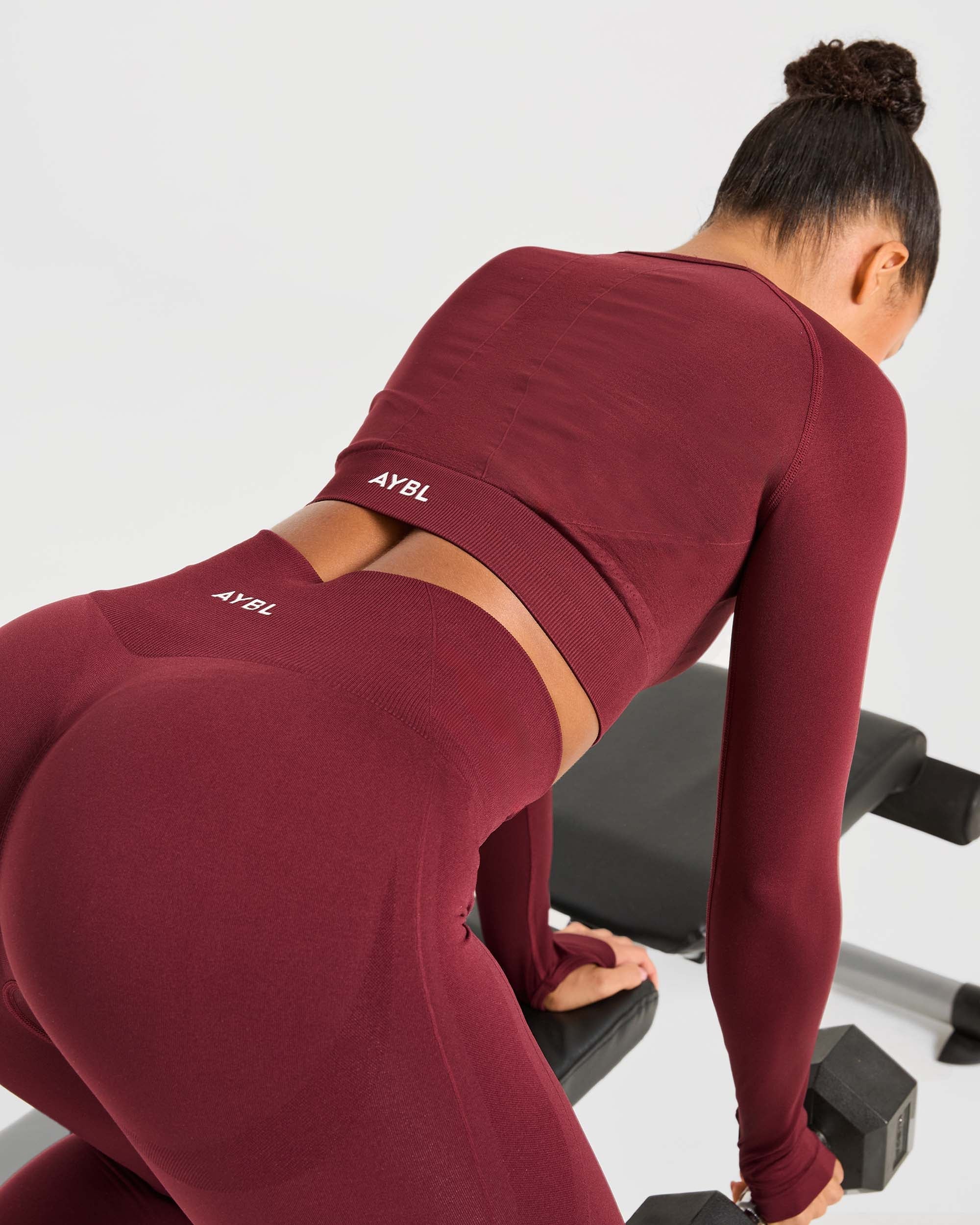 Empower Seamless Long Sleeve Crop Top - Rouge Wine