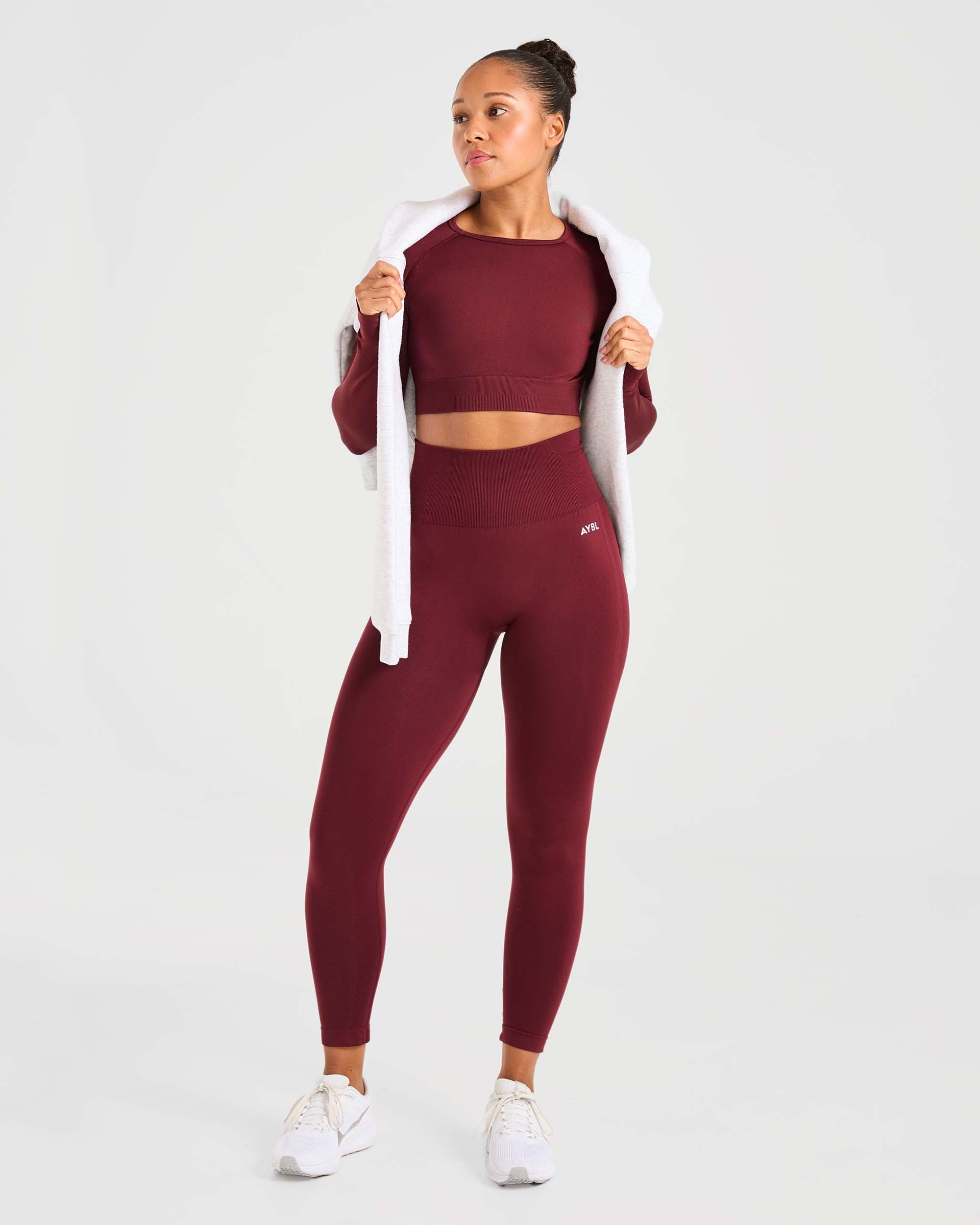 Empower Seamless Long Sleeve Crop Top - Rouge Wine