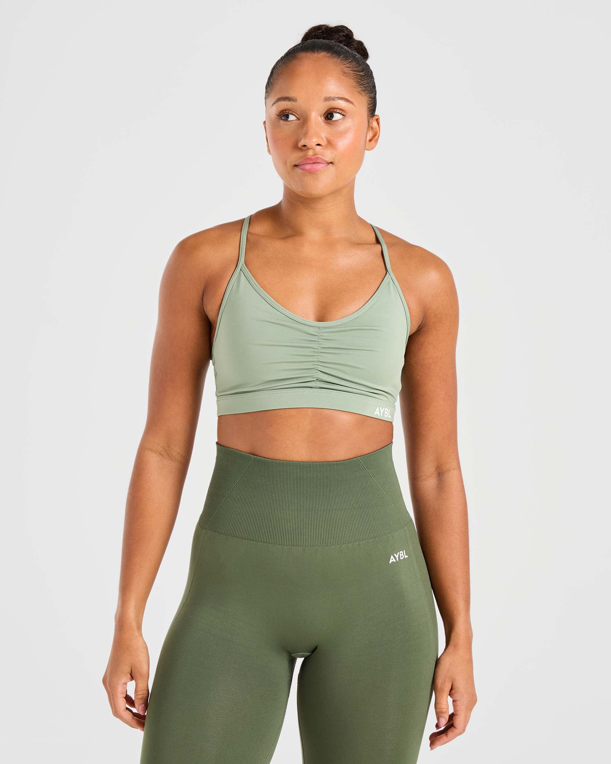 Essential Ruched Sports Bra - Olive Vert