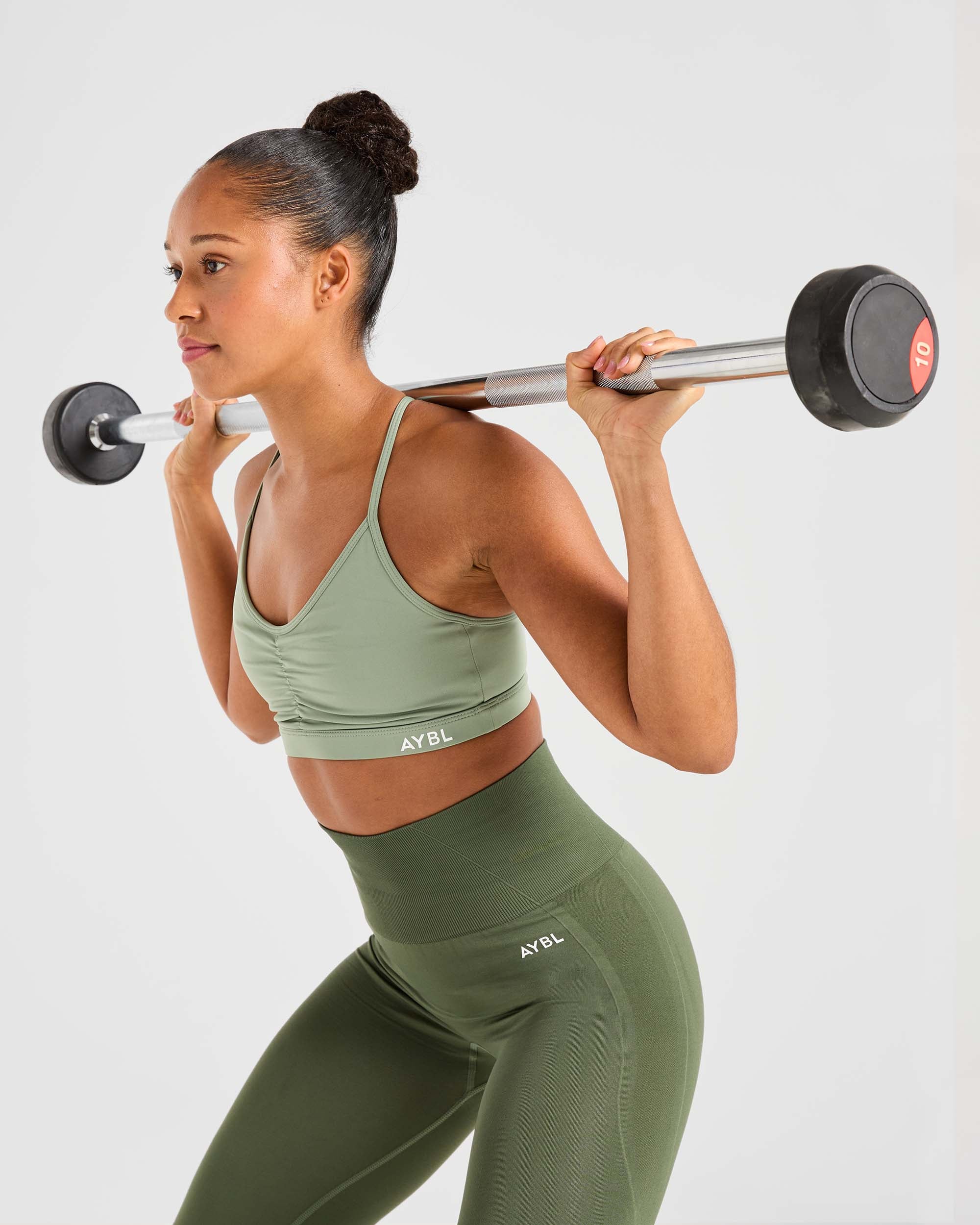 Essential Ruched Sports Bra - Olive Vert