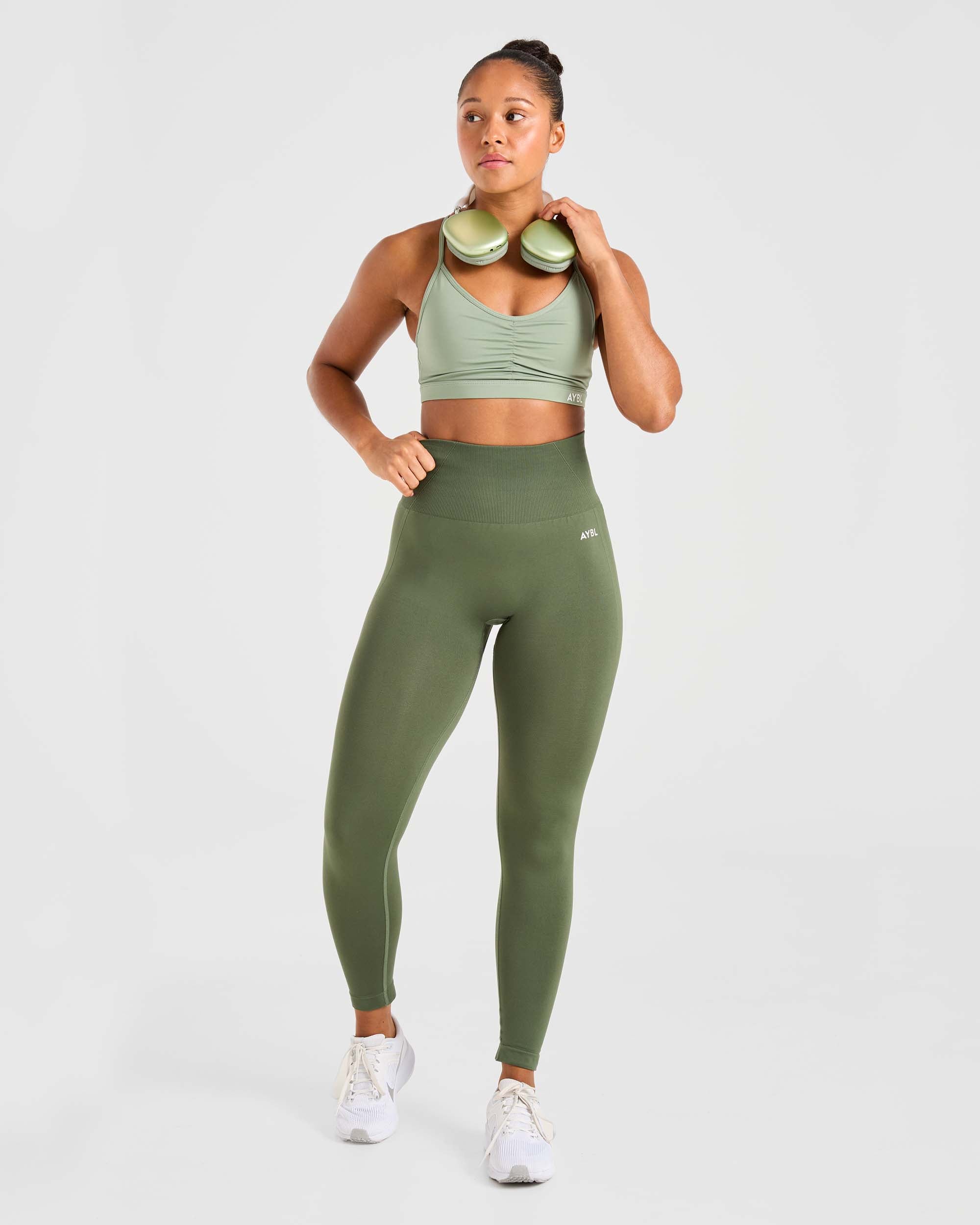 Essential Ruched Sports Bra - Olive Vert