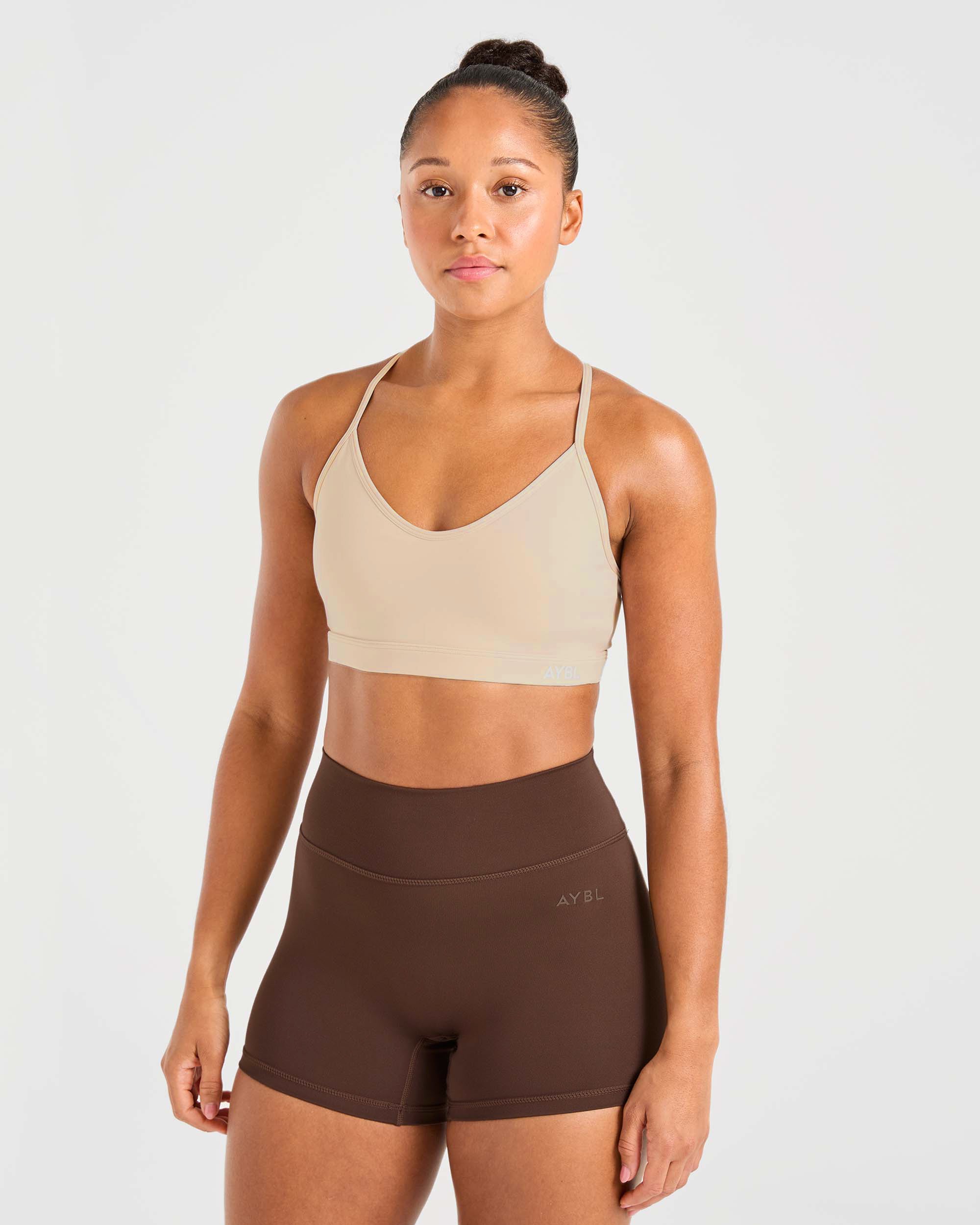 Essential V Neck Sports Bra - Mocha