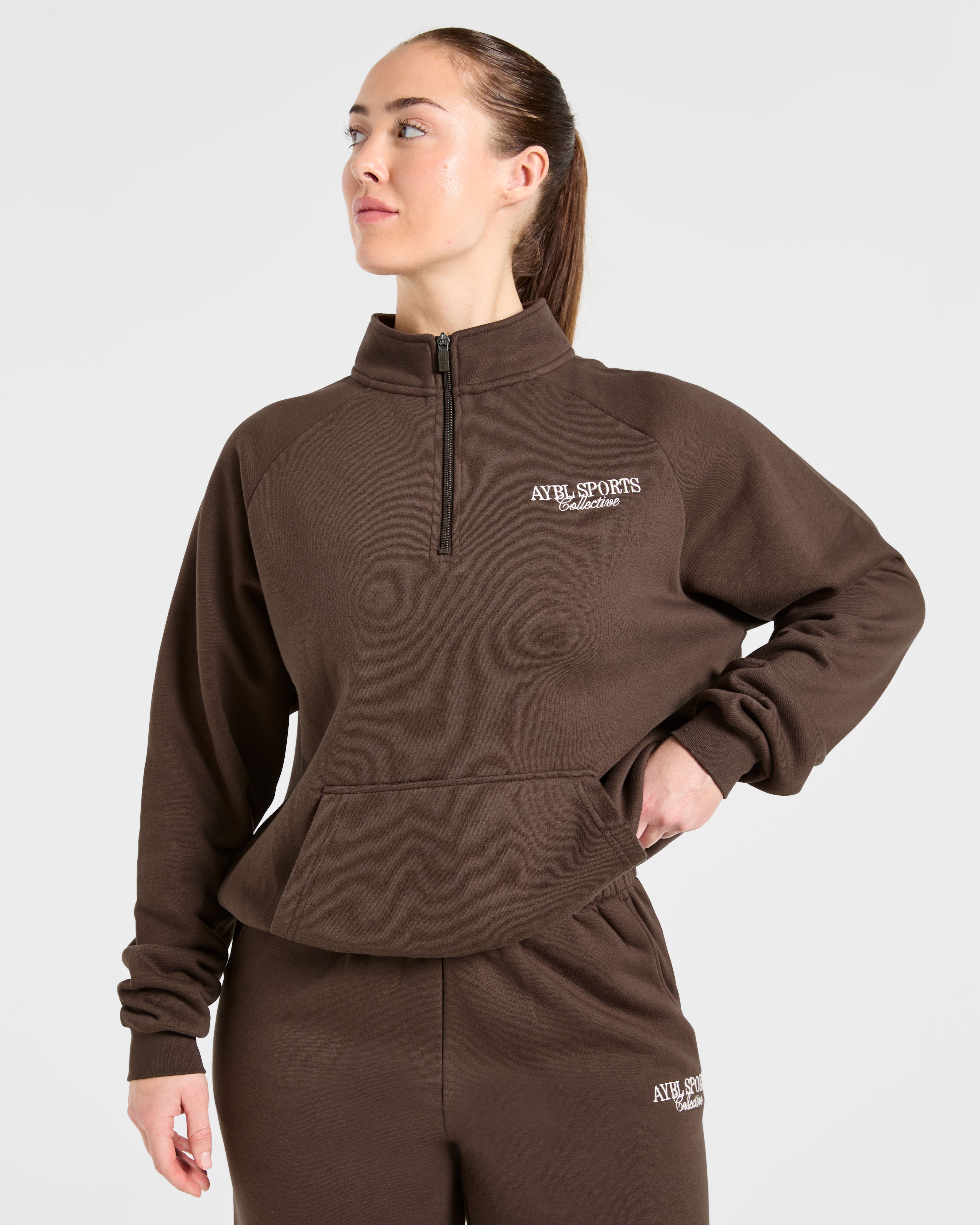 Sports Collective Oversized 1/4 Zip Pullover - Marron