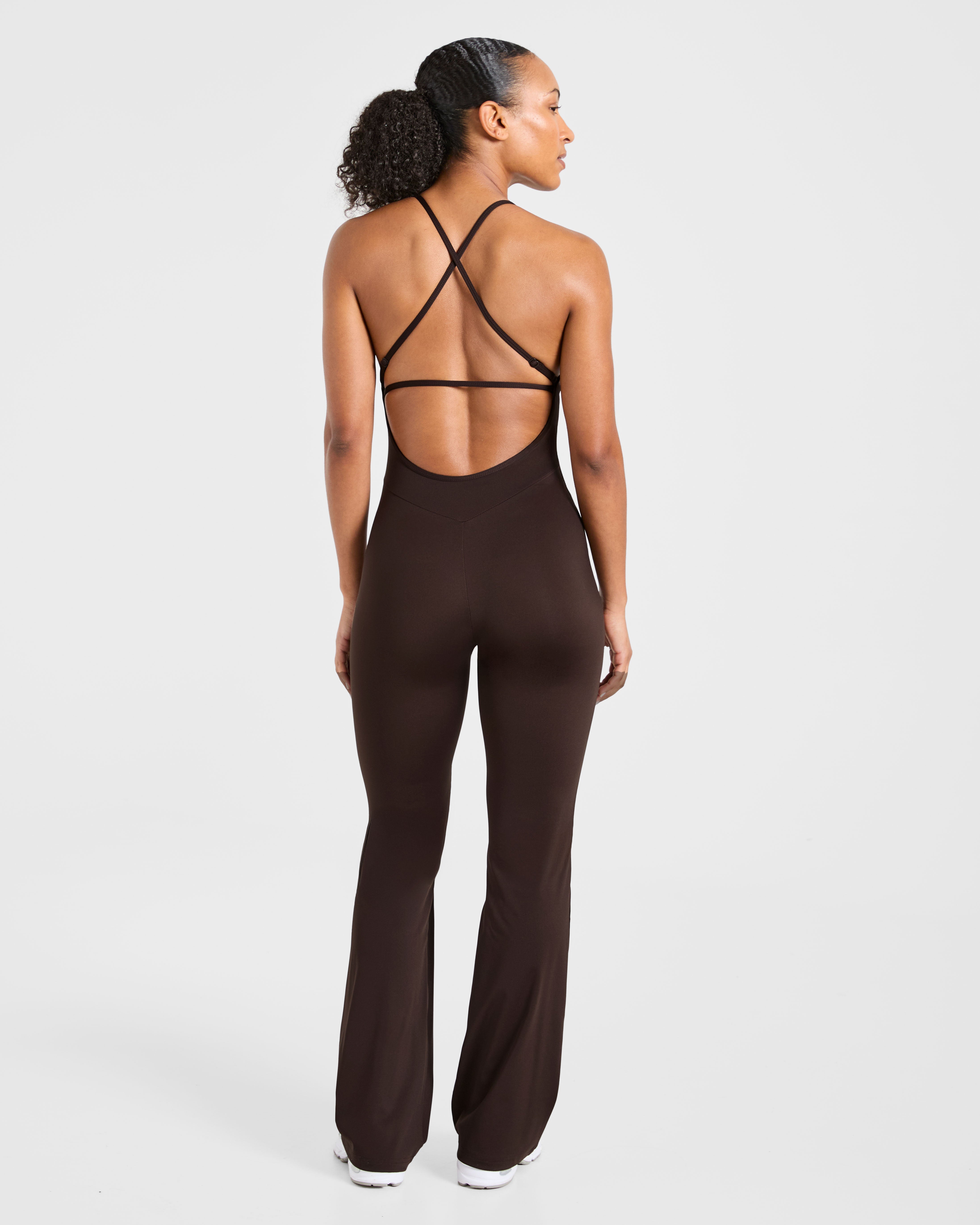 Sculpt Backless Flared All In One - Deep Cocoa Marron