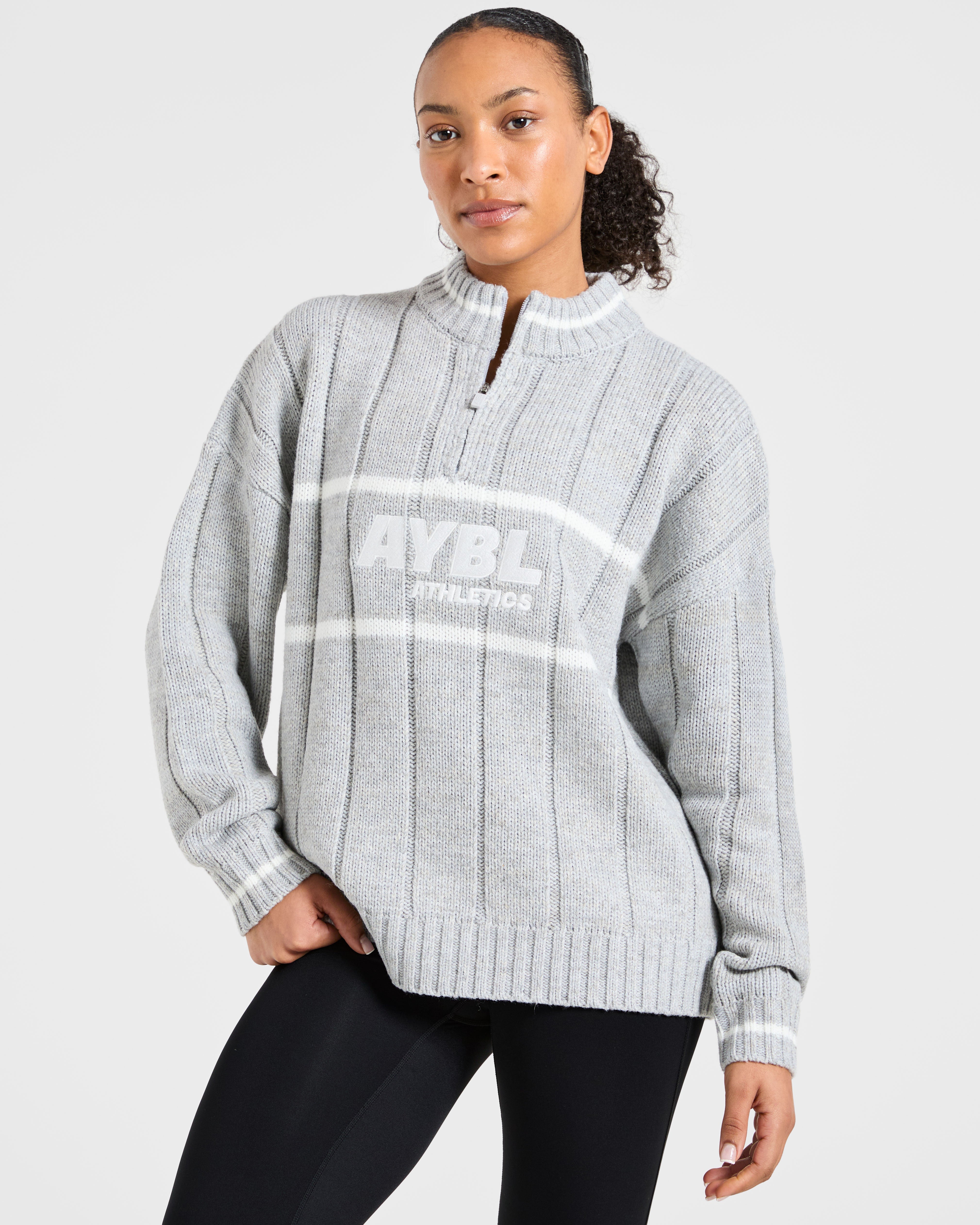 Athletics Oversized Knitted 1/4 Zip - Gris Marl