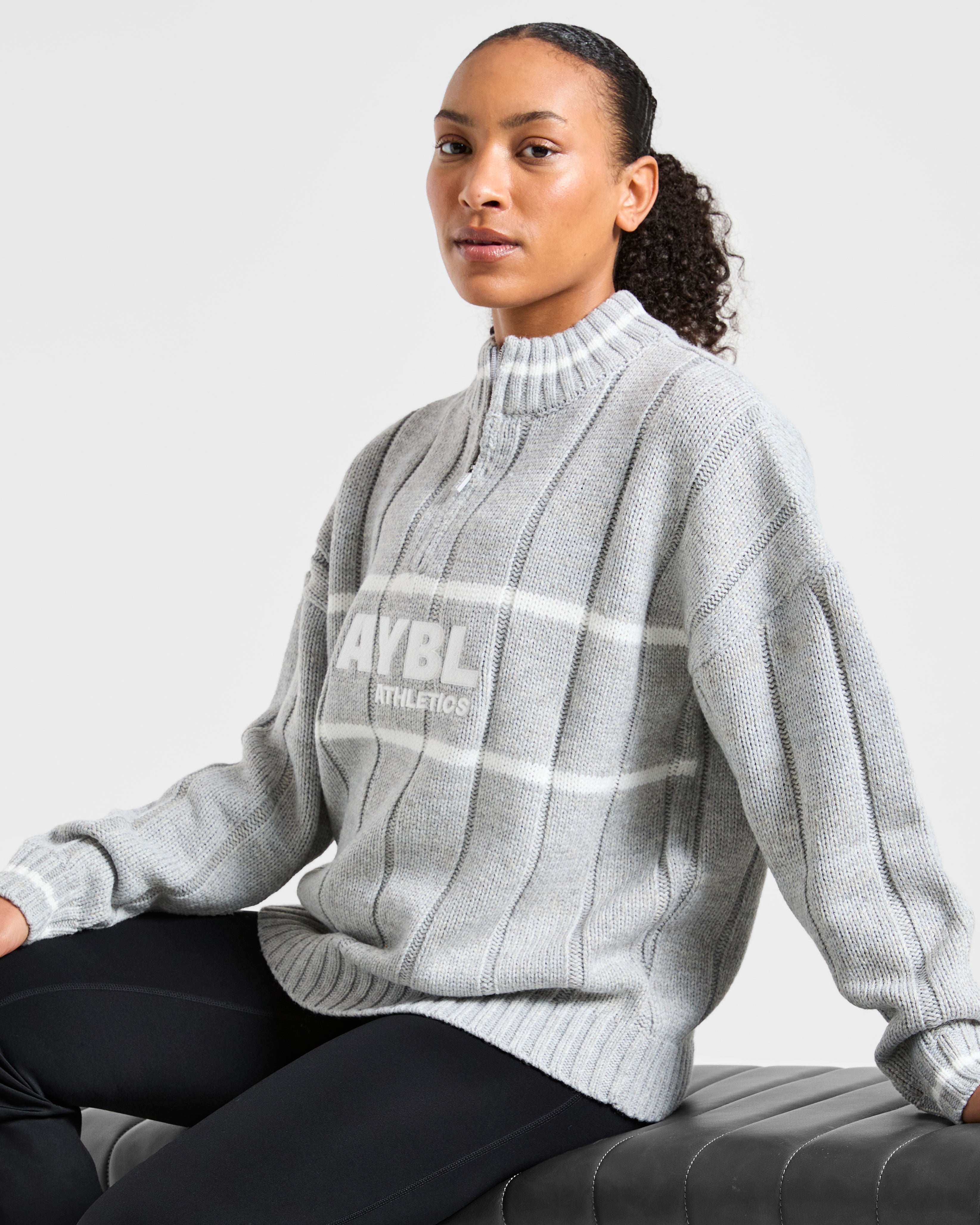Athletics Oversized Knitted 1/4 Zip - Gris Marl