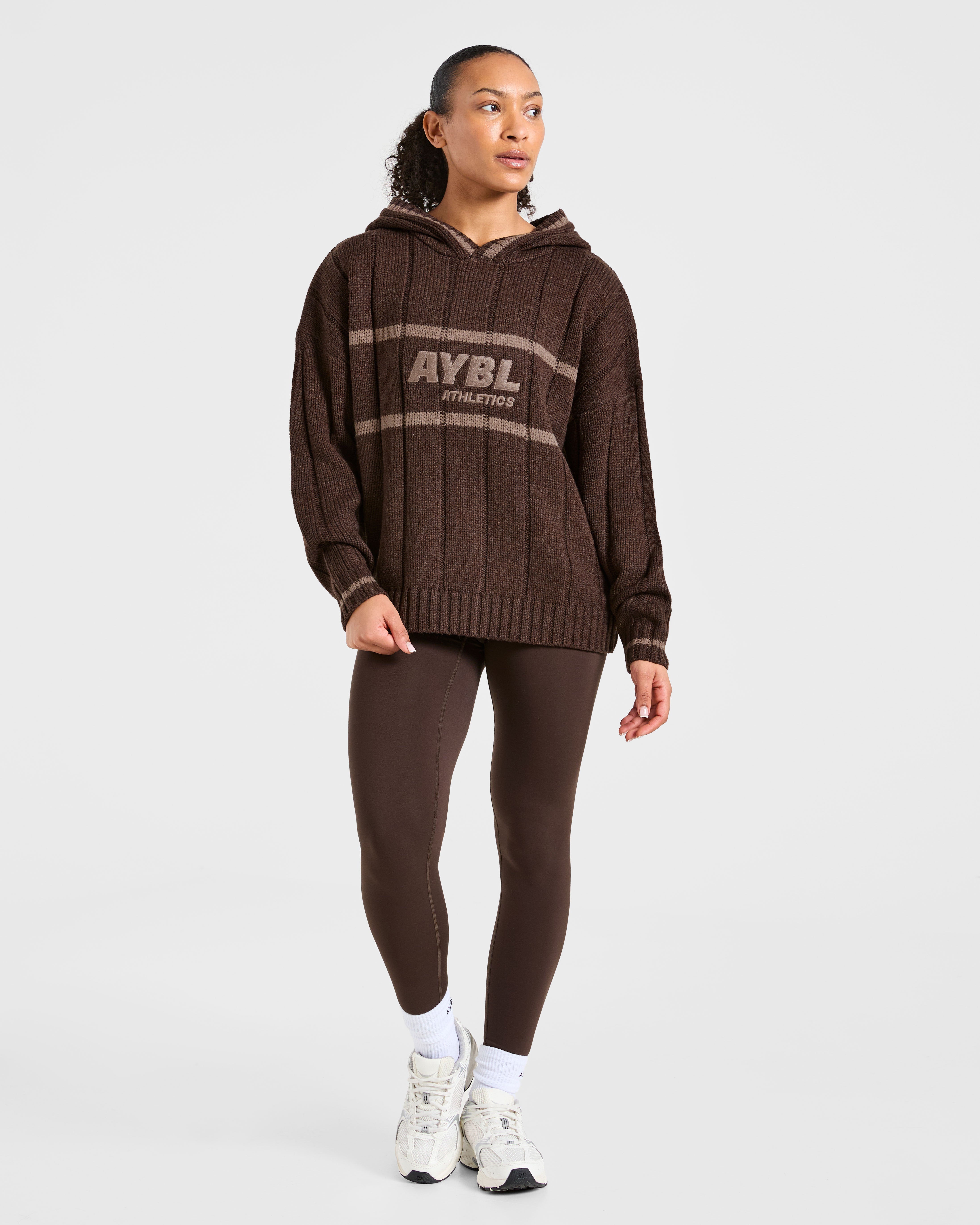 Athletics Oversized Knitted Hoodie - Marron