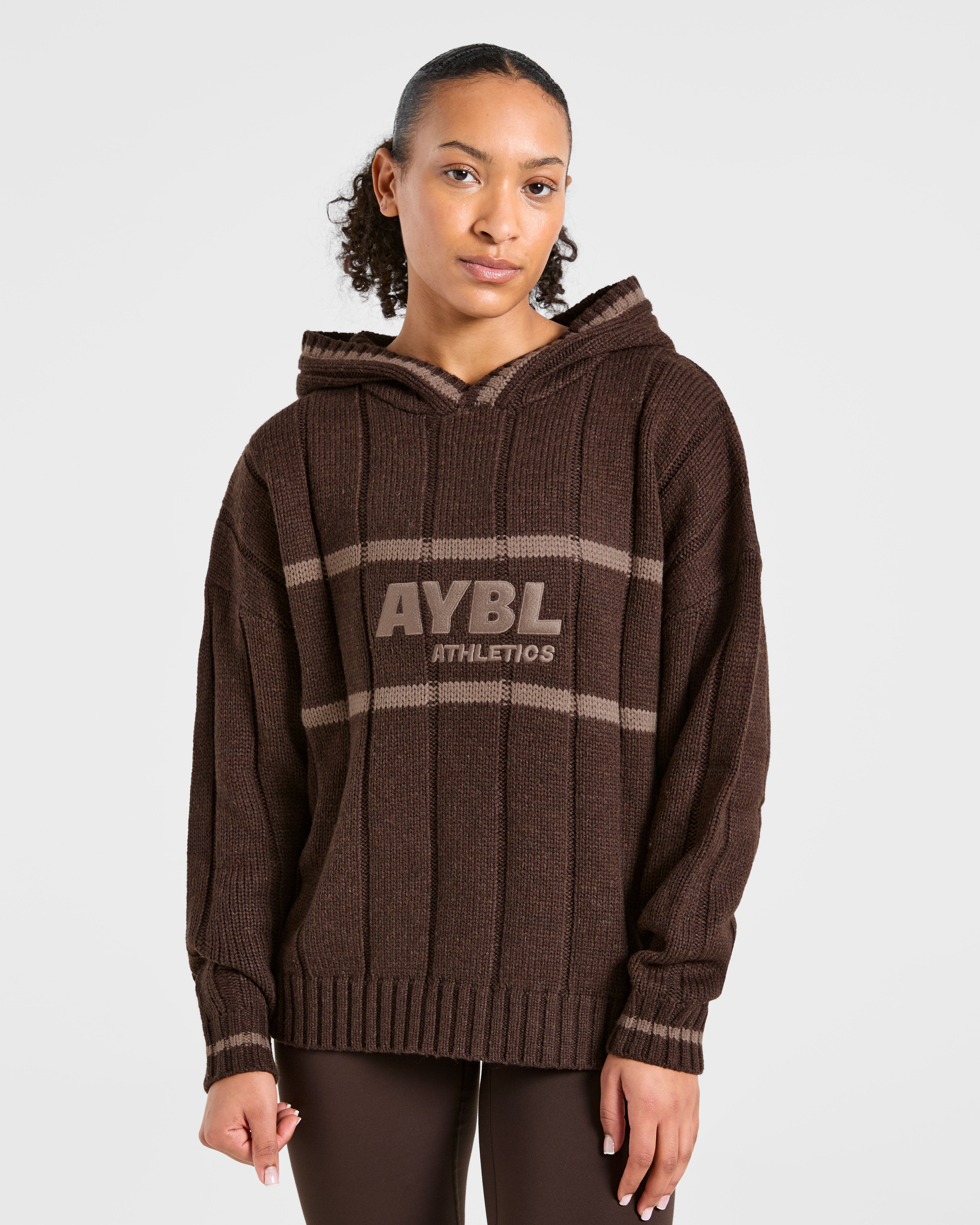 Athletics Oversized Knitted Hoodie - Marron