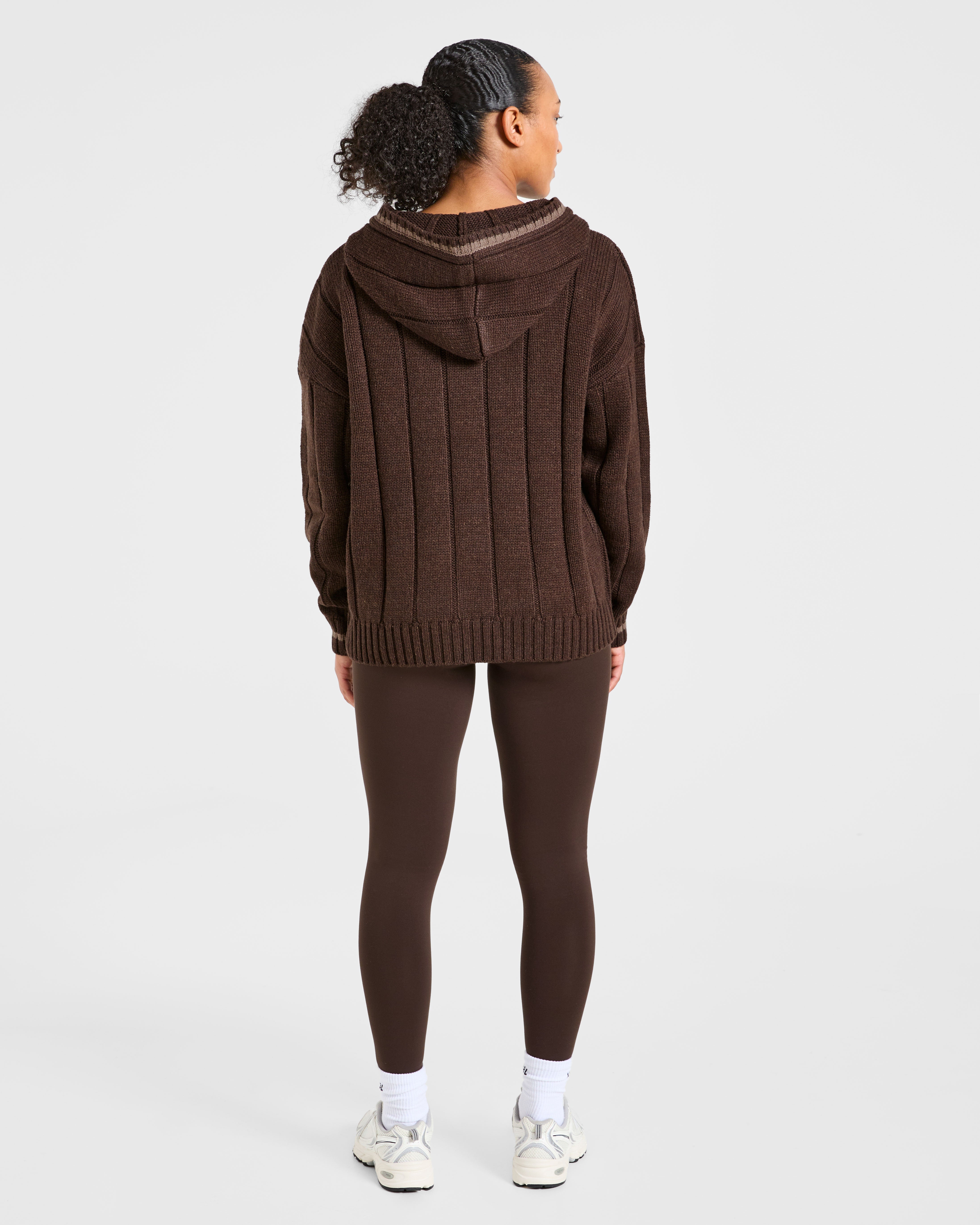 Athletics Oversized Knitted Hoodie - Marron
