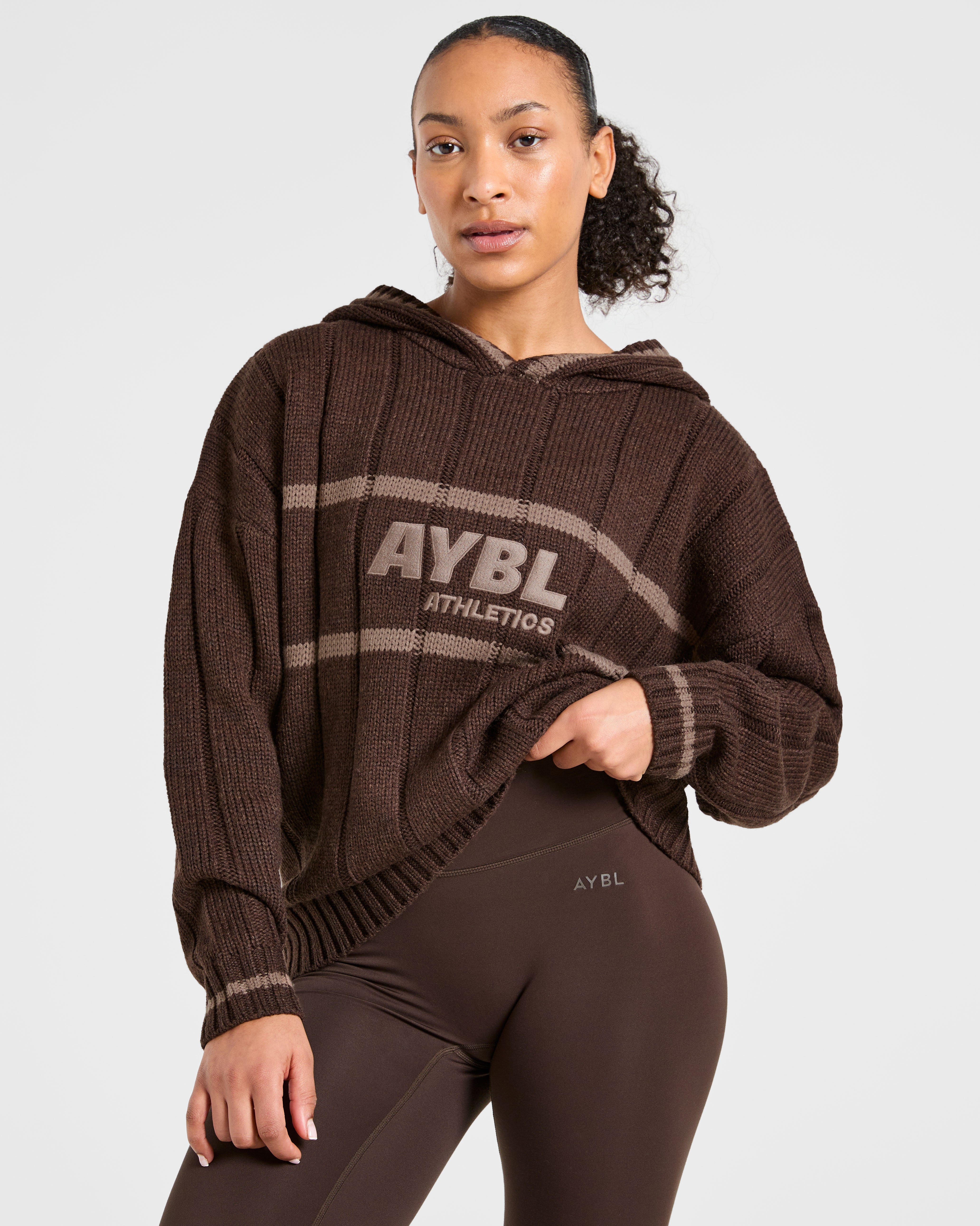 Athletics Oversized Knitted Hoodie - Marron