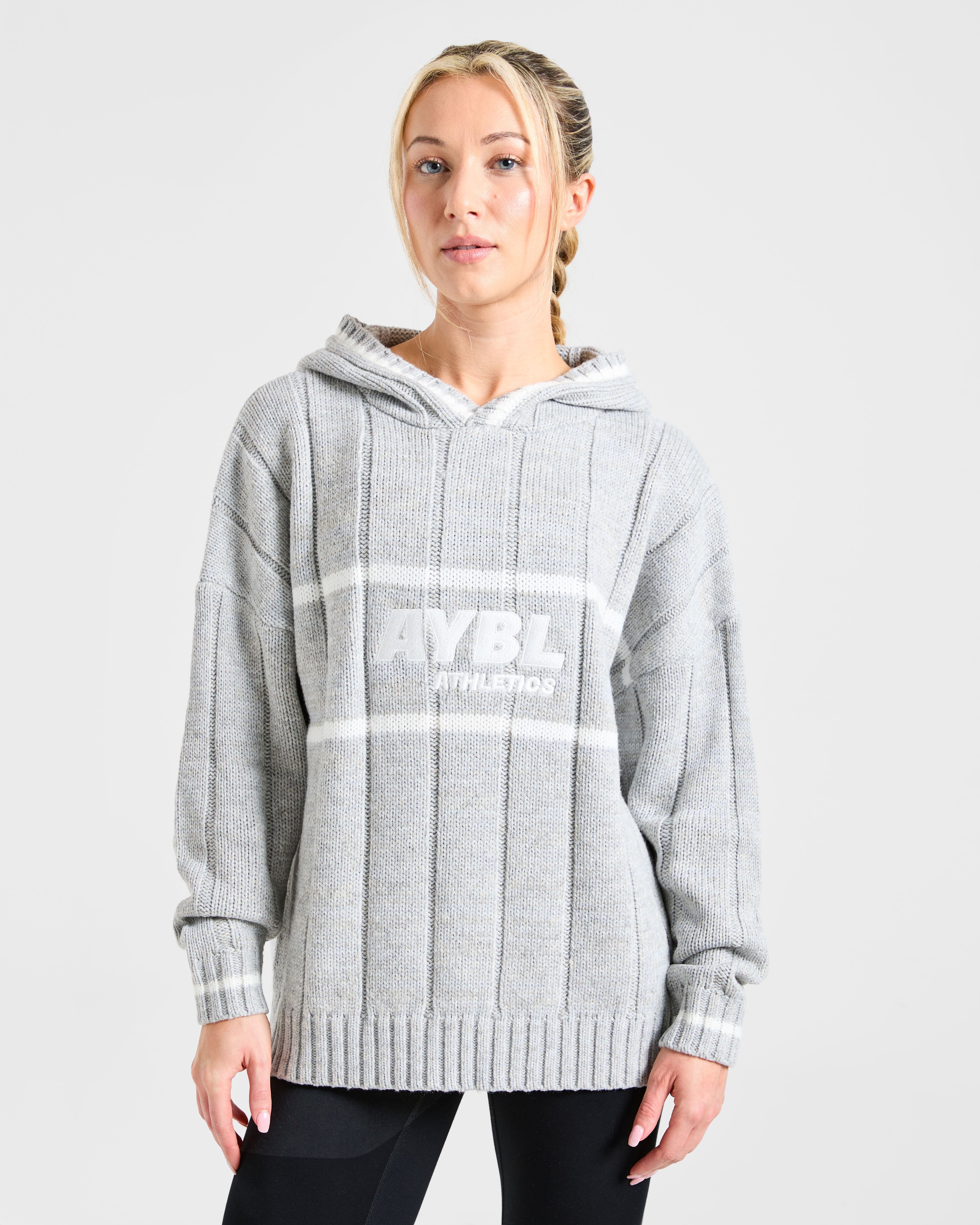 Athletics Oversized Knitted Hoodie - Gris Marl