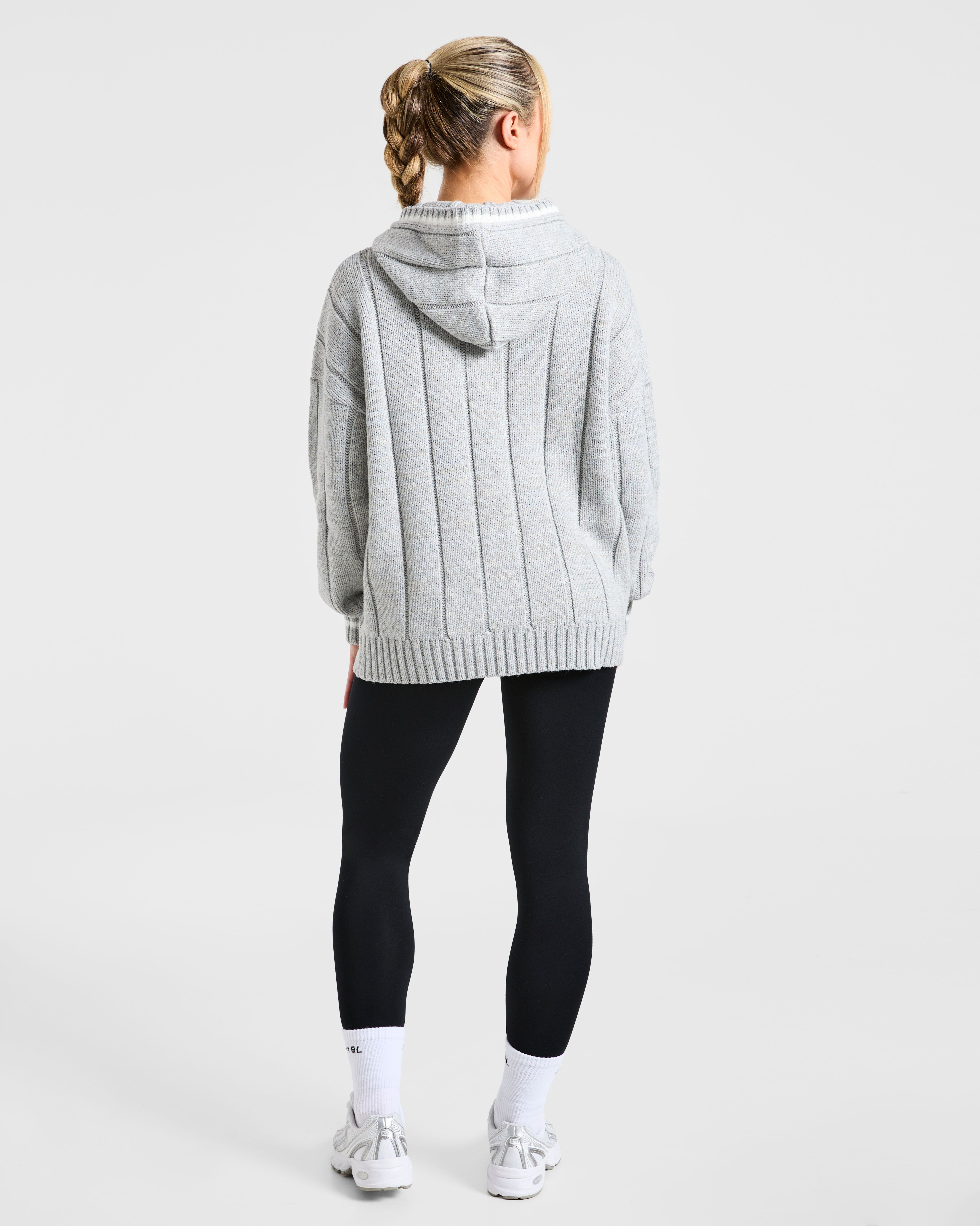Athletics Oversized Knitted Hoodie - Gris Marl