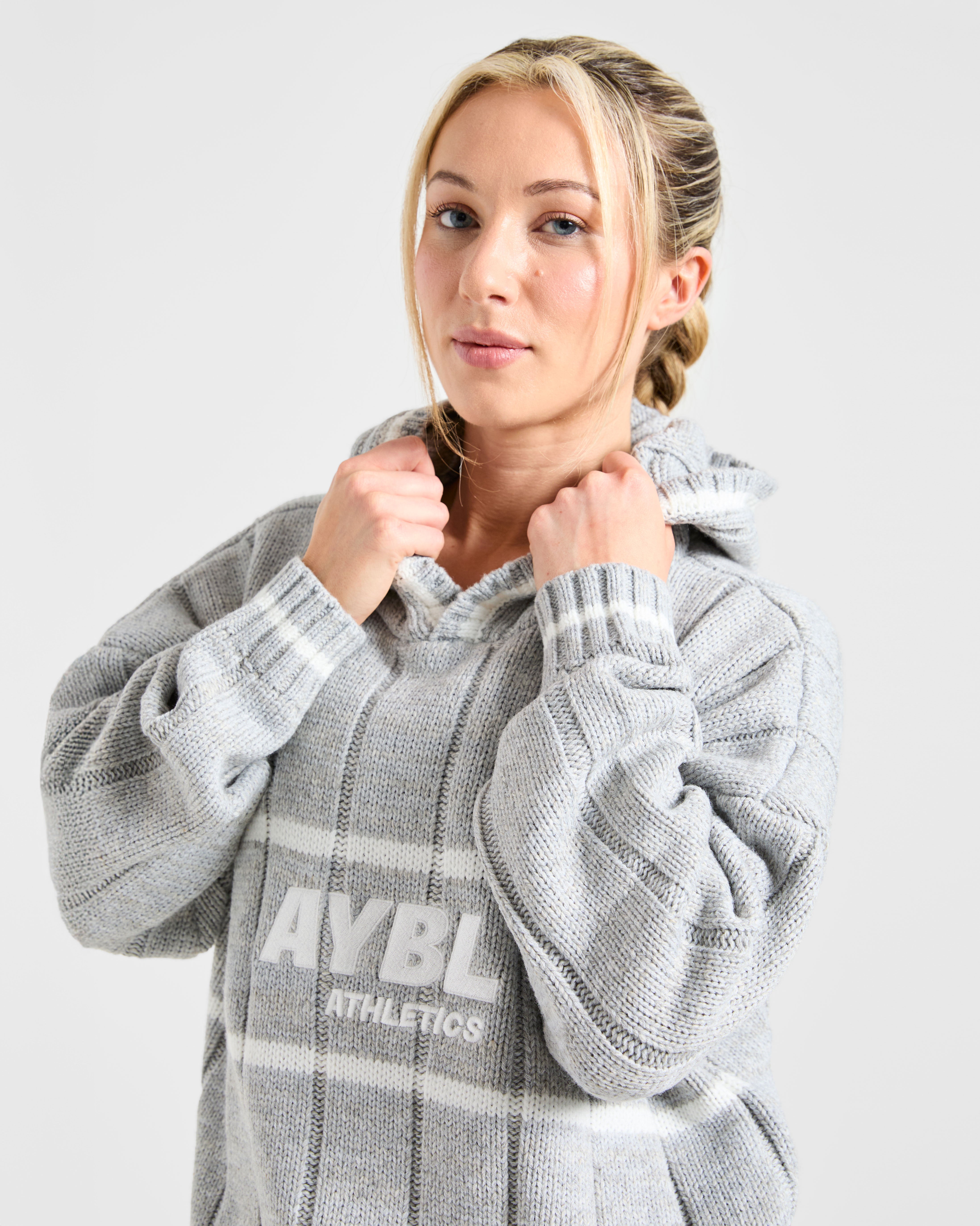 Athletics Oversized Knitted Hoodie - Gris Marl
