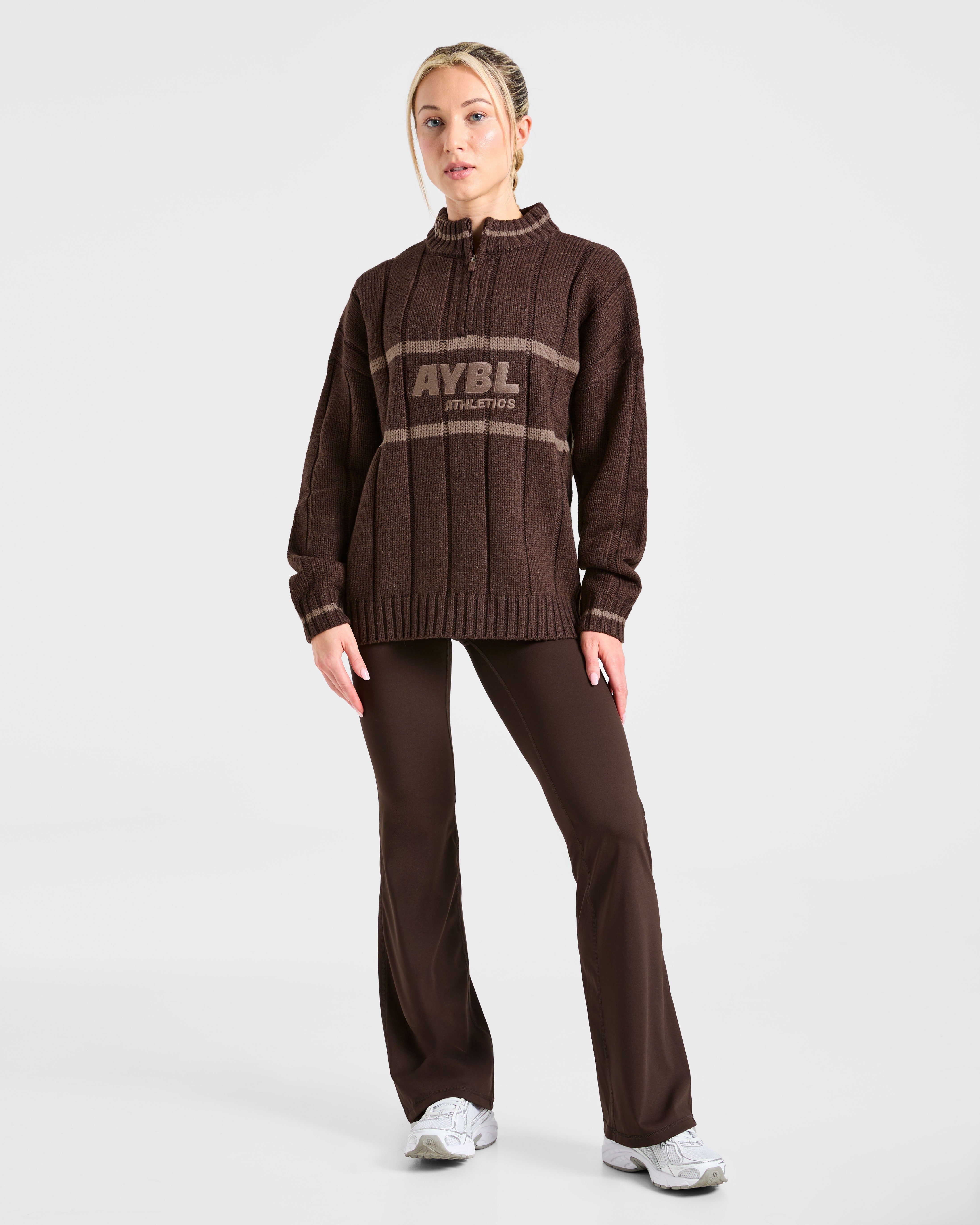 Athletics Oversized Knitted 1/4 Zip - Marron