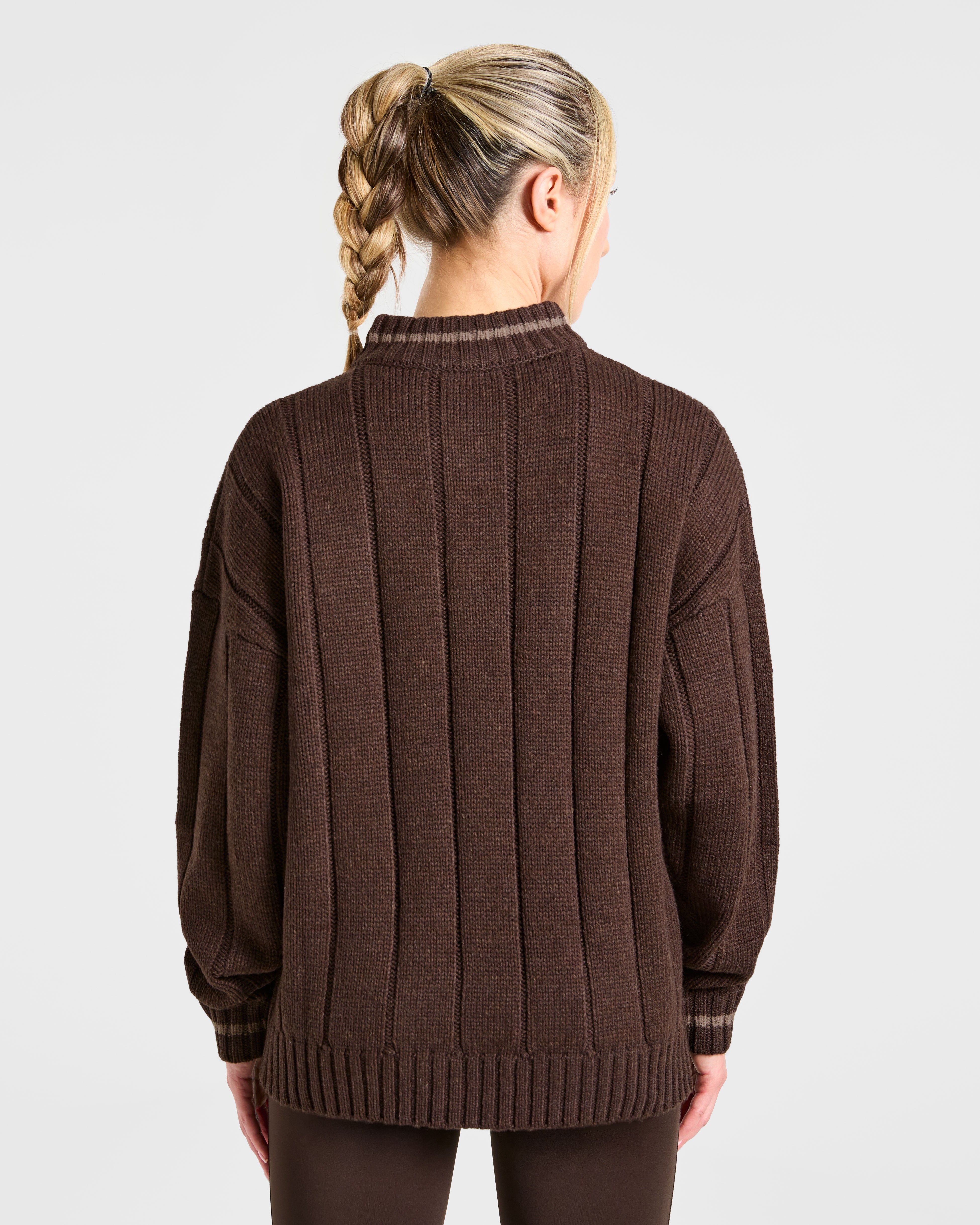 Athletics Oversized Knitted 1/4 Zip - Marron