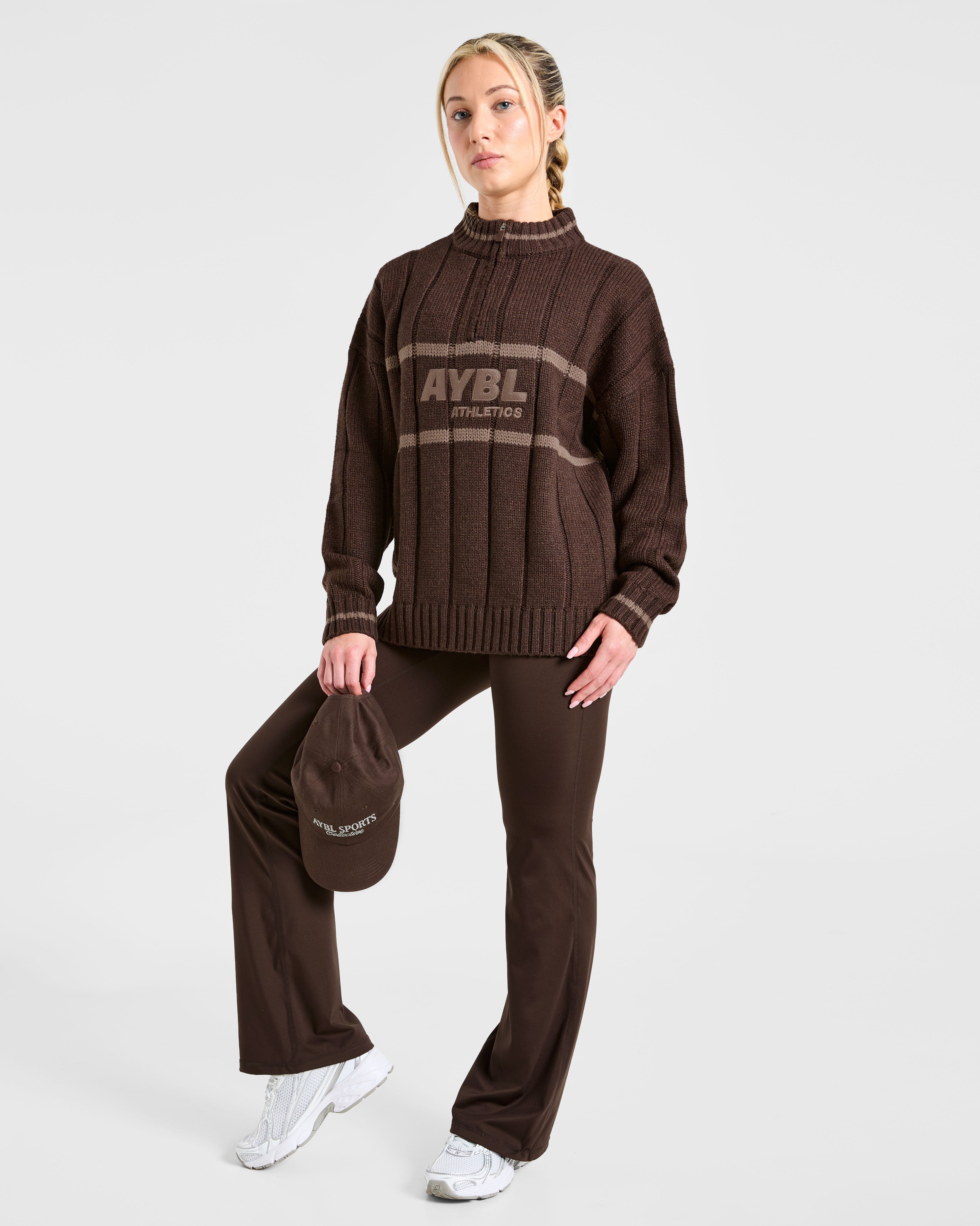 Athletics Oversized Knitted 1/4 Zip - Marron