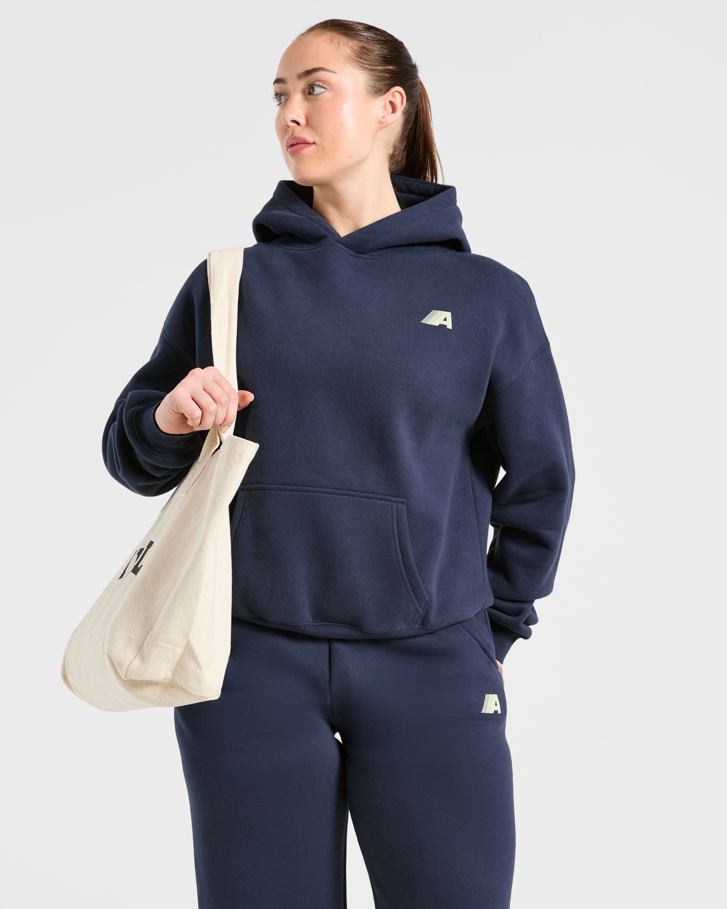 Retro Athletics Oversized Hoodie - Navy/Jaune