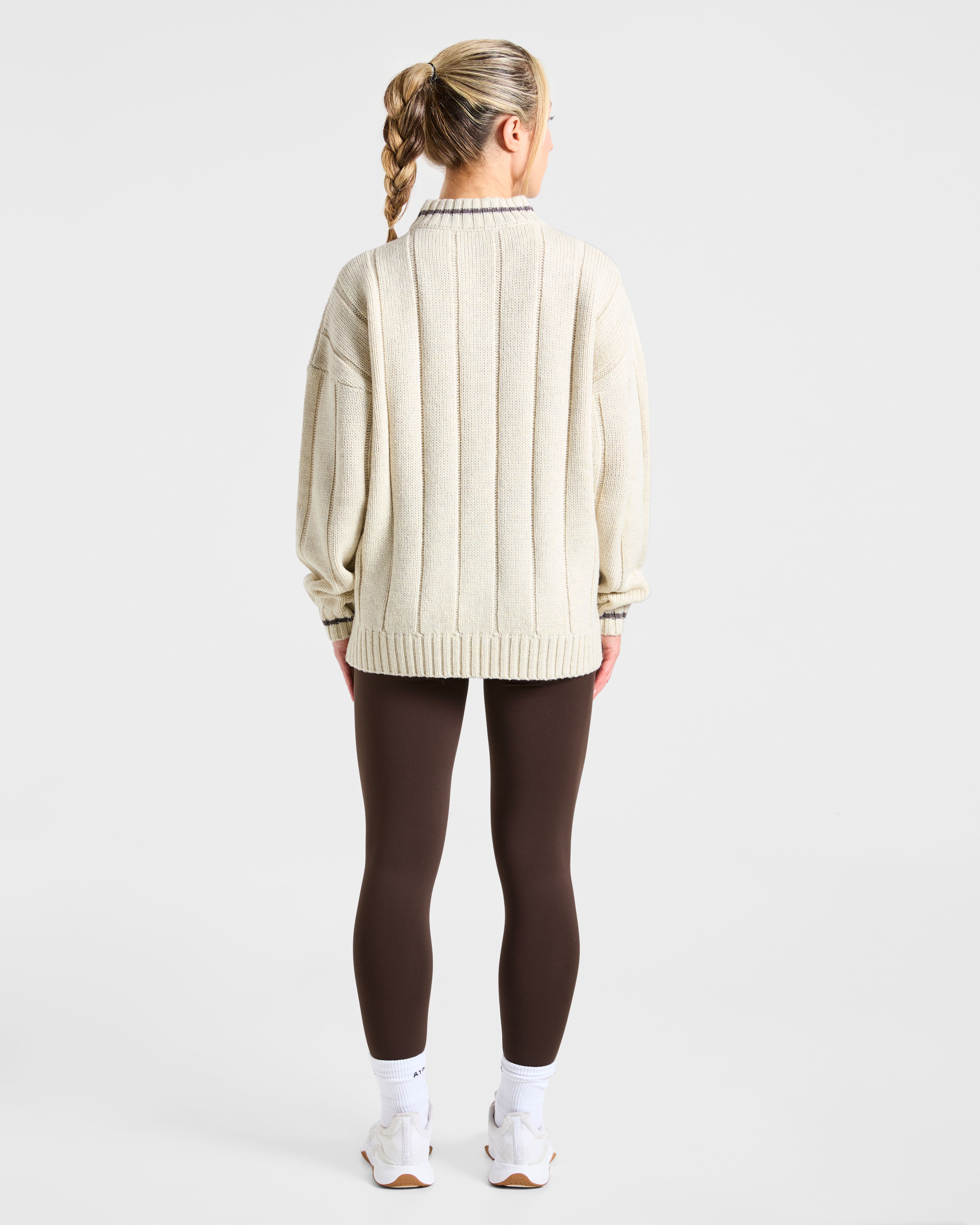 Athletics Oversized Knitted 1/4 Zip - Oatmeal