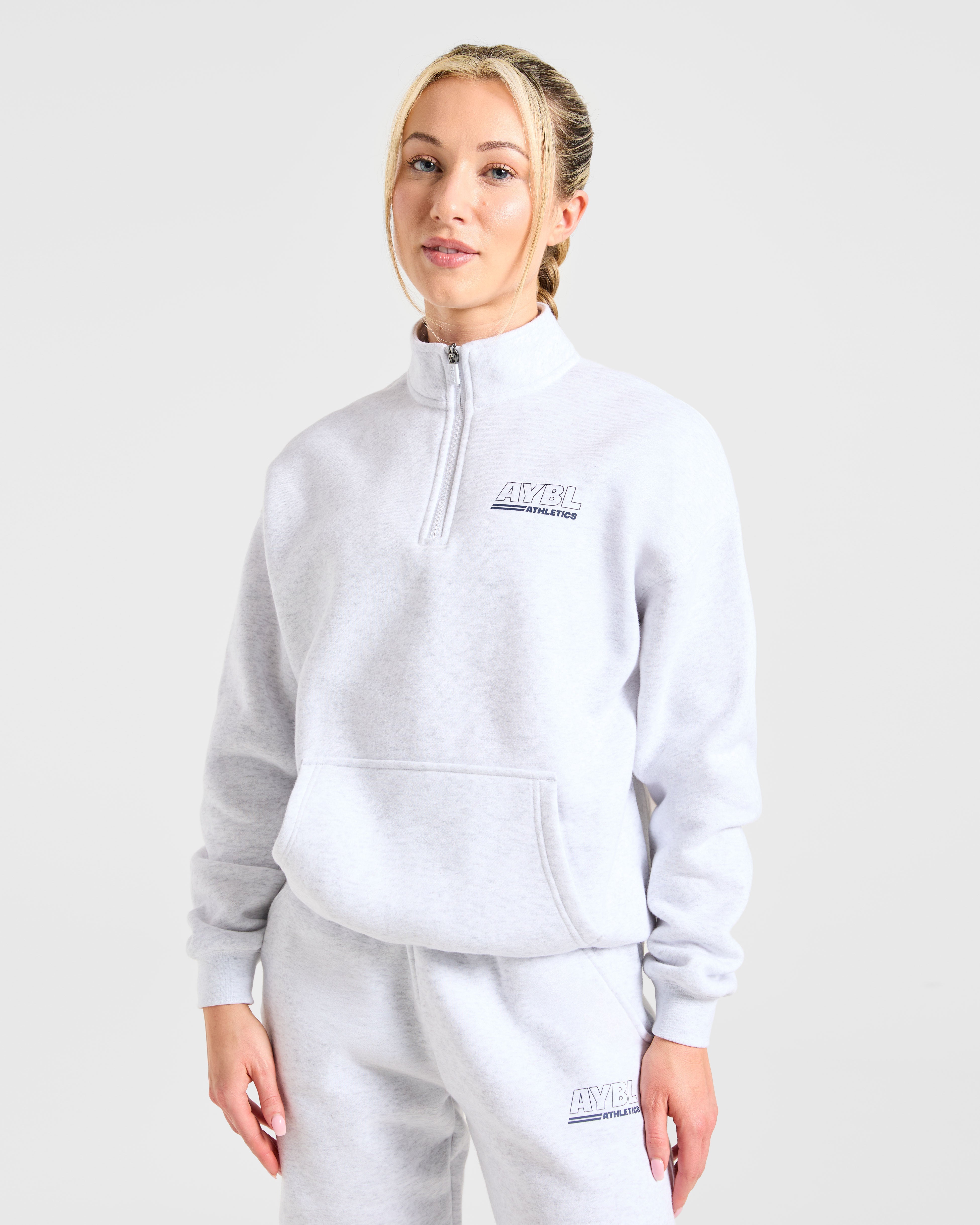 Athletics Track Oversized 1/4 Zip Pullover - Heather Gris/Navy