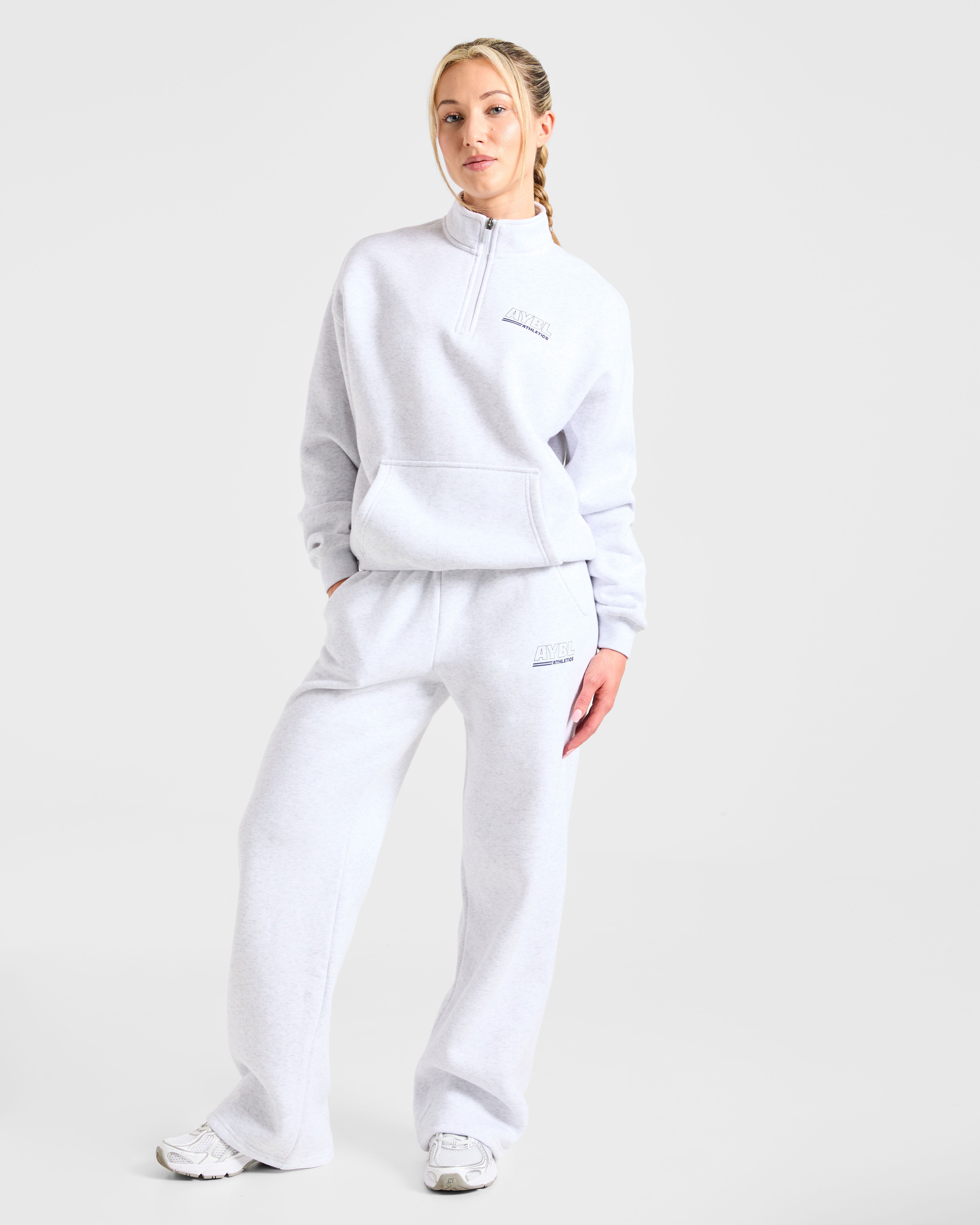 Athletics Track Oversized 1/4 Zip Pullover - Heather Gris/Navy