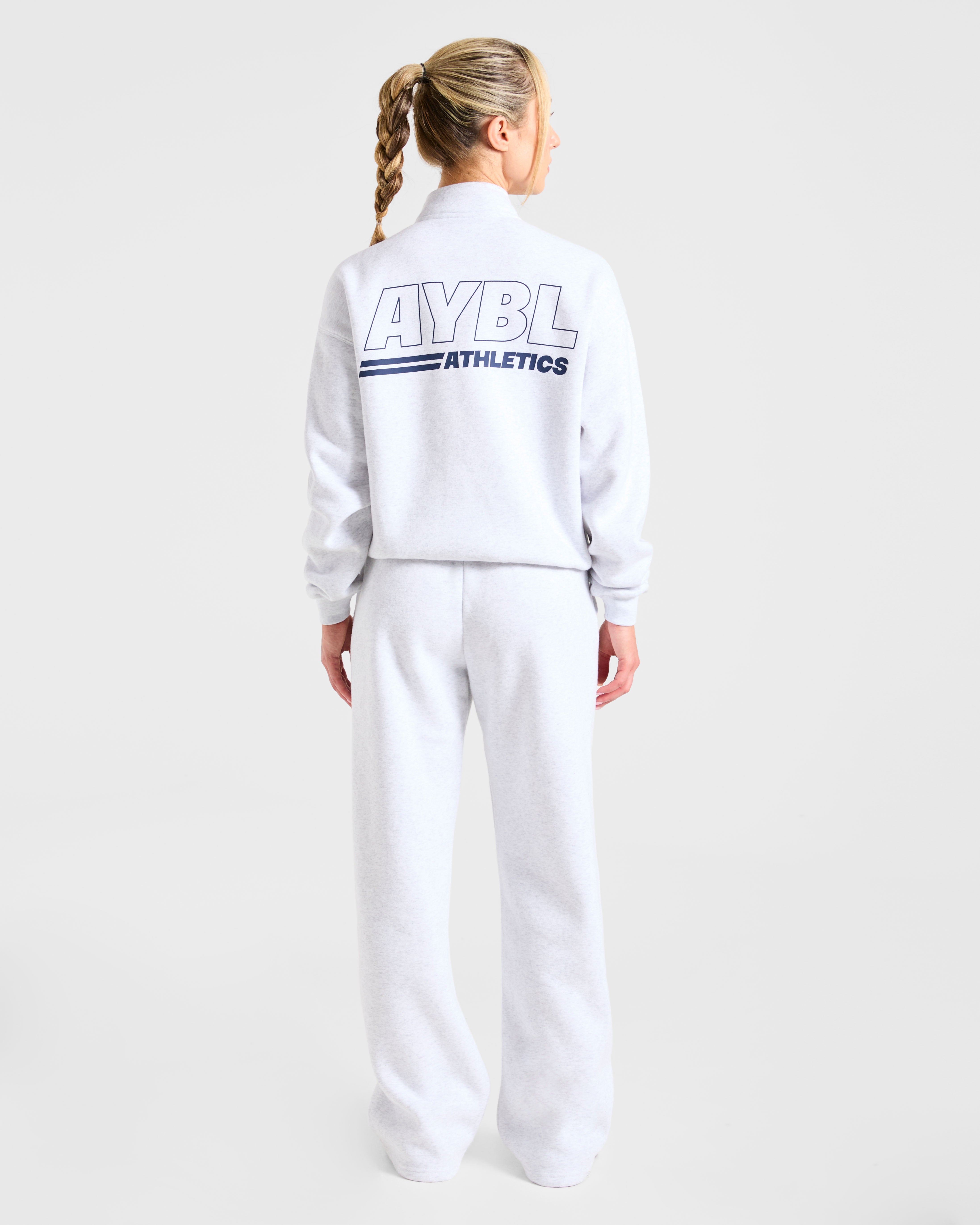 Athletics Track Oversized 1/4 Zip Pullover - Heather Gris/Navy