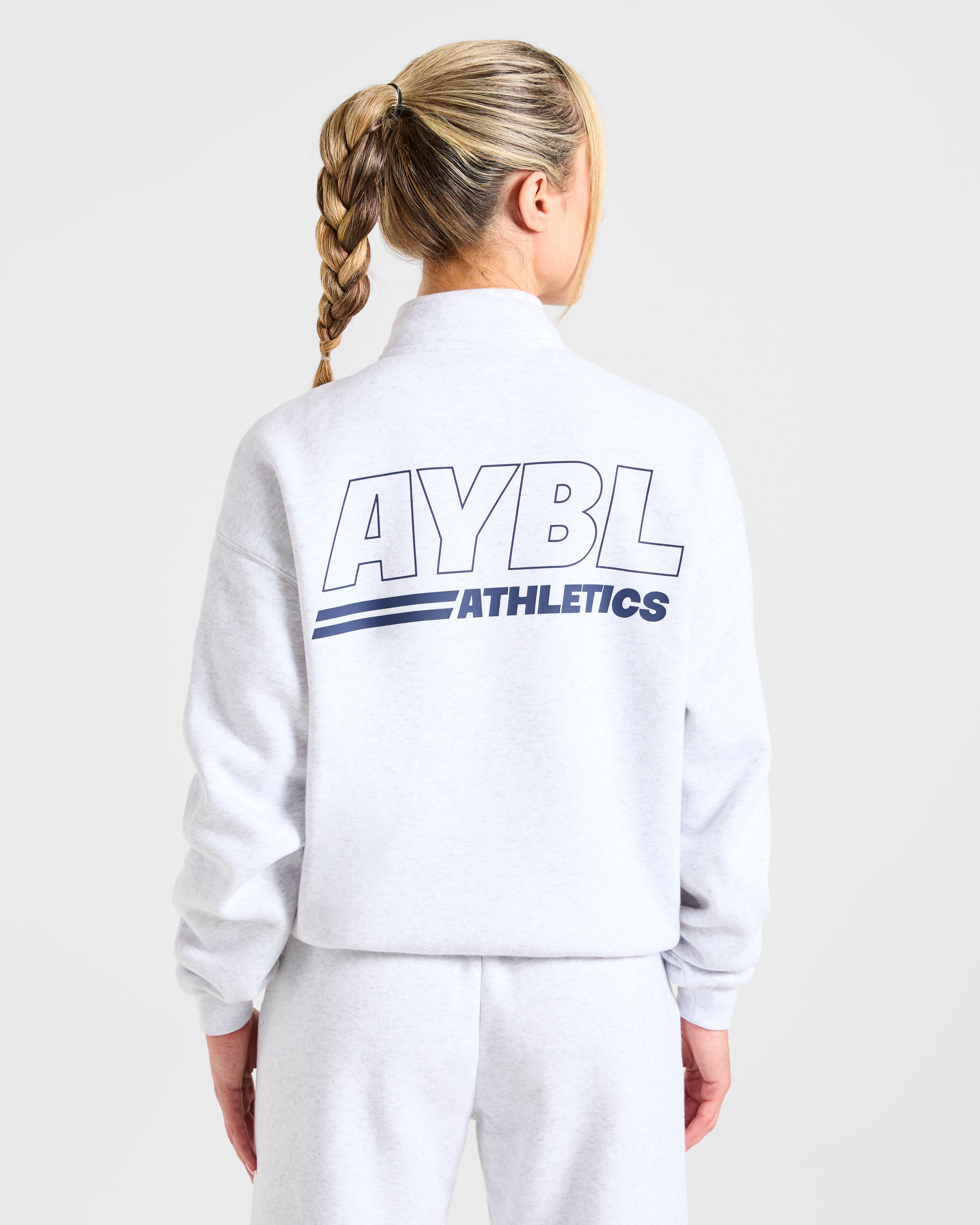 Athletics Track Oversized 1/4 Zip Pullover - Heather Gris/Navy