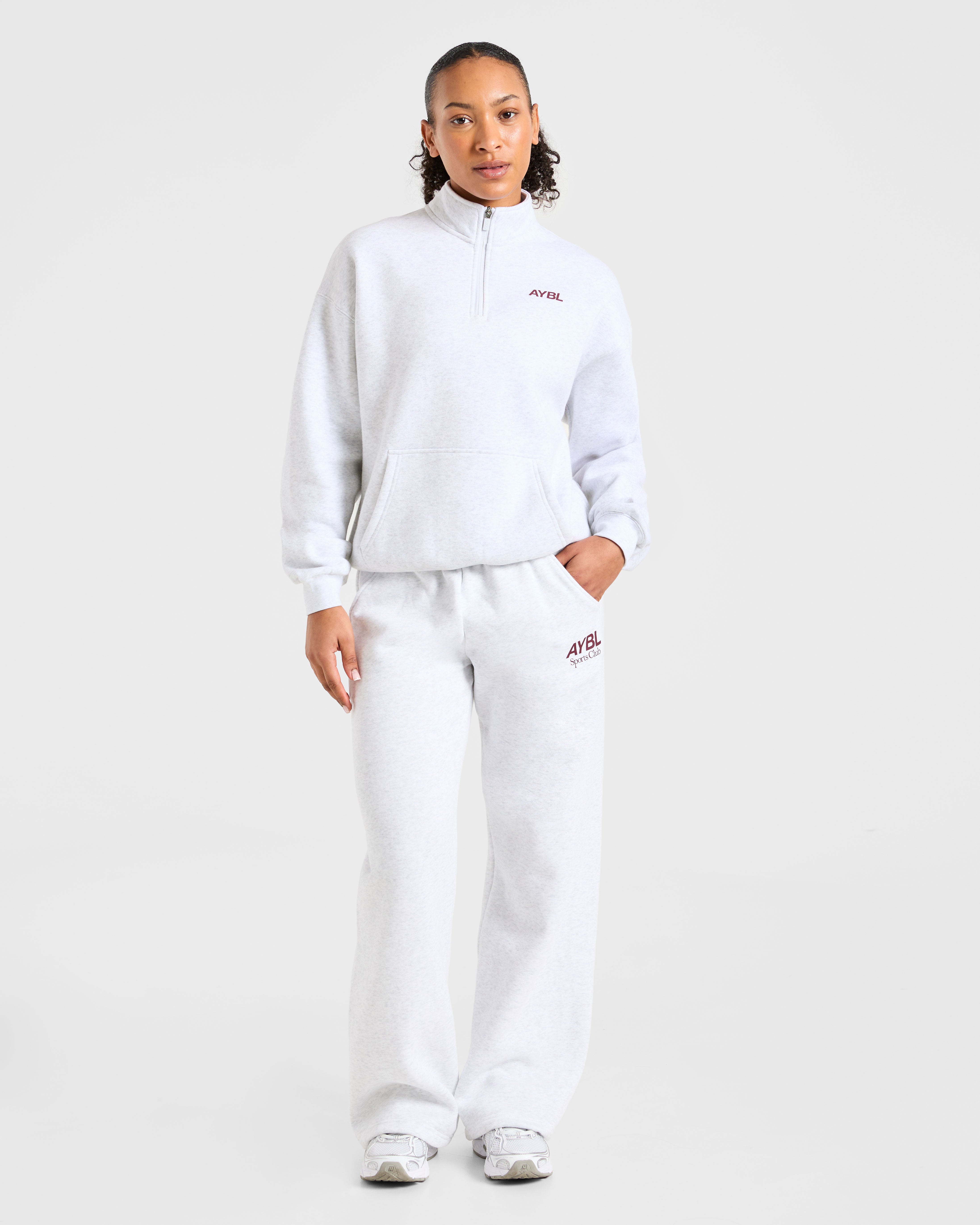 Sports Club Oversized 1/4 Zip Pullover - Gris Marl/Burgundy