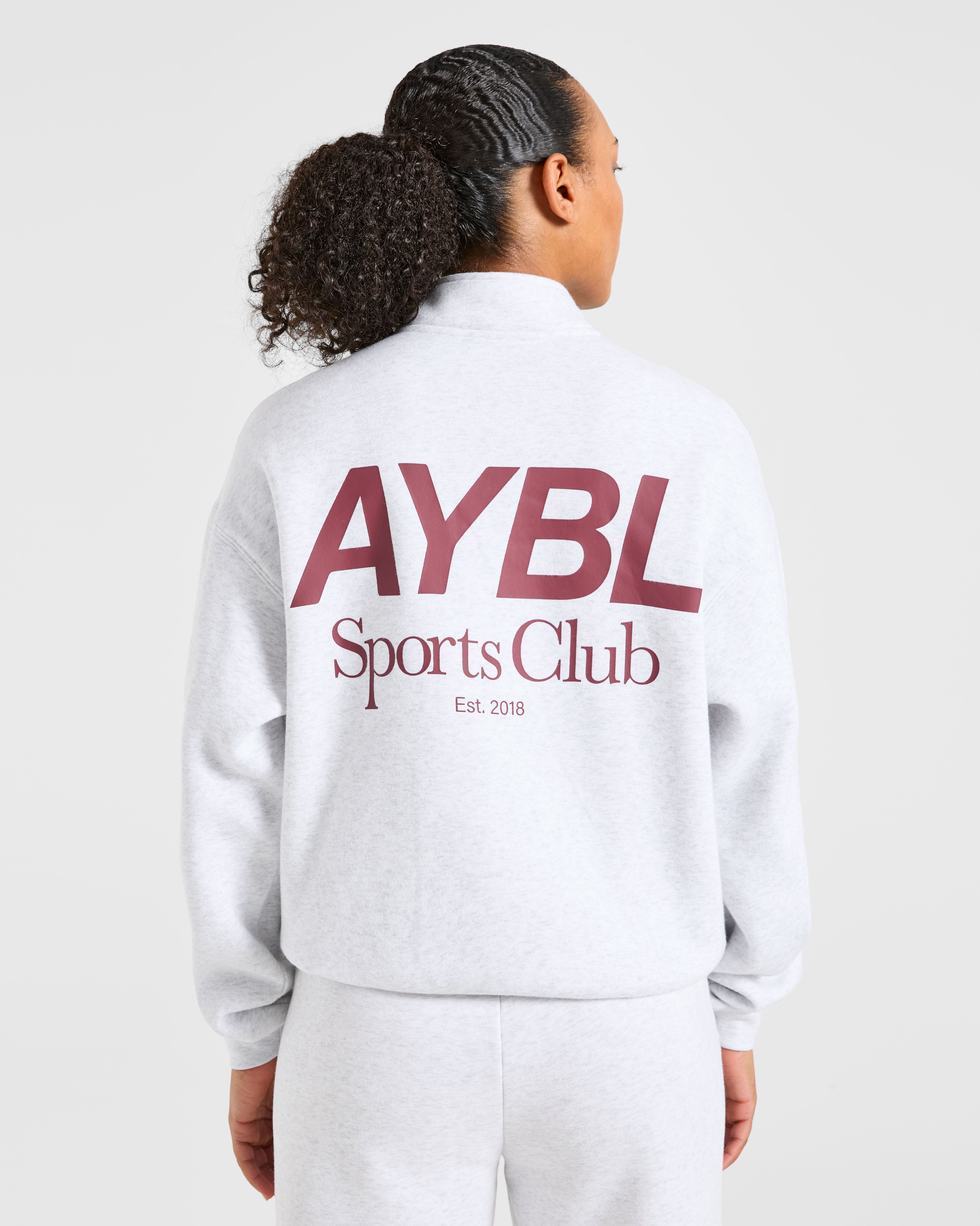 Sports Club Oversized 1/4 Zip Pullover - Gris Marl/Burgundy