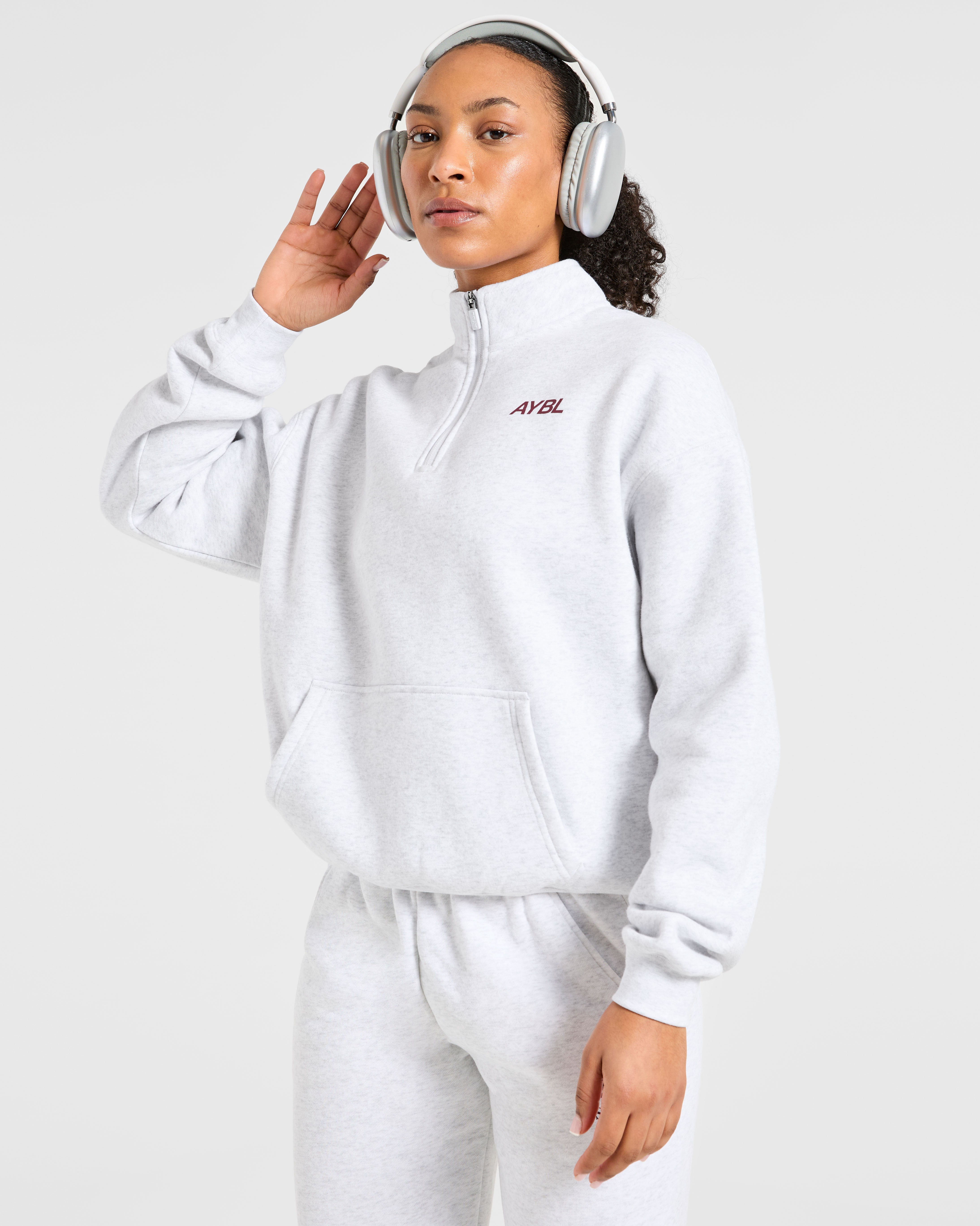 Sports Club Oversized 1/4 Zip Pullover - Gris Marl/Burgundy