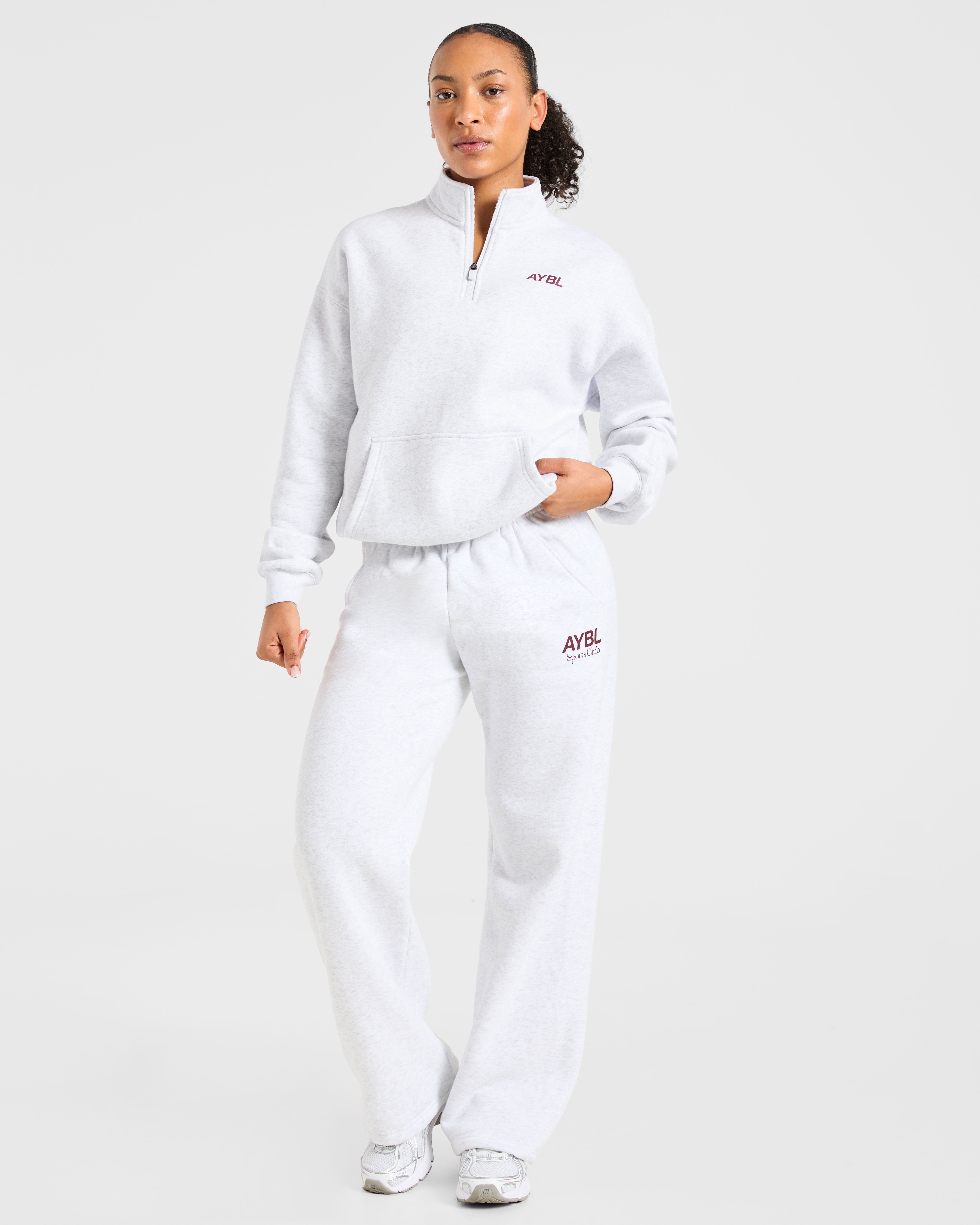 Sports Club Oversized 1/4 Zip Pullover - Gris Marl/Burgundy