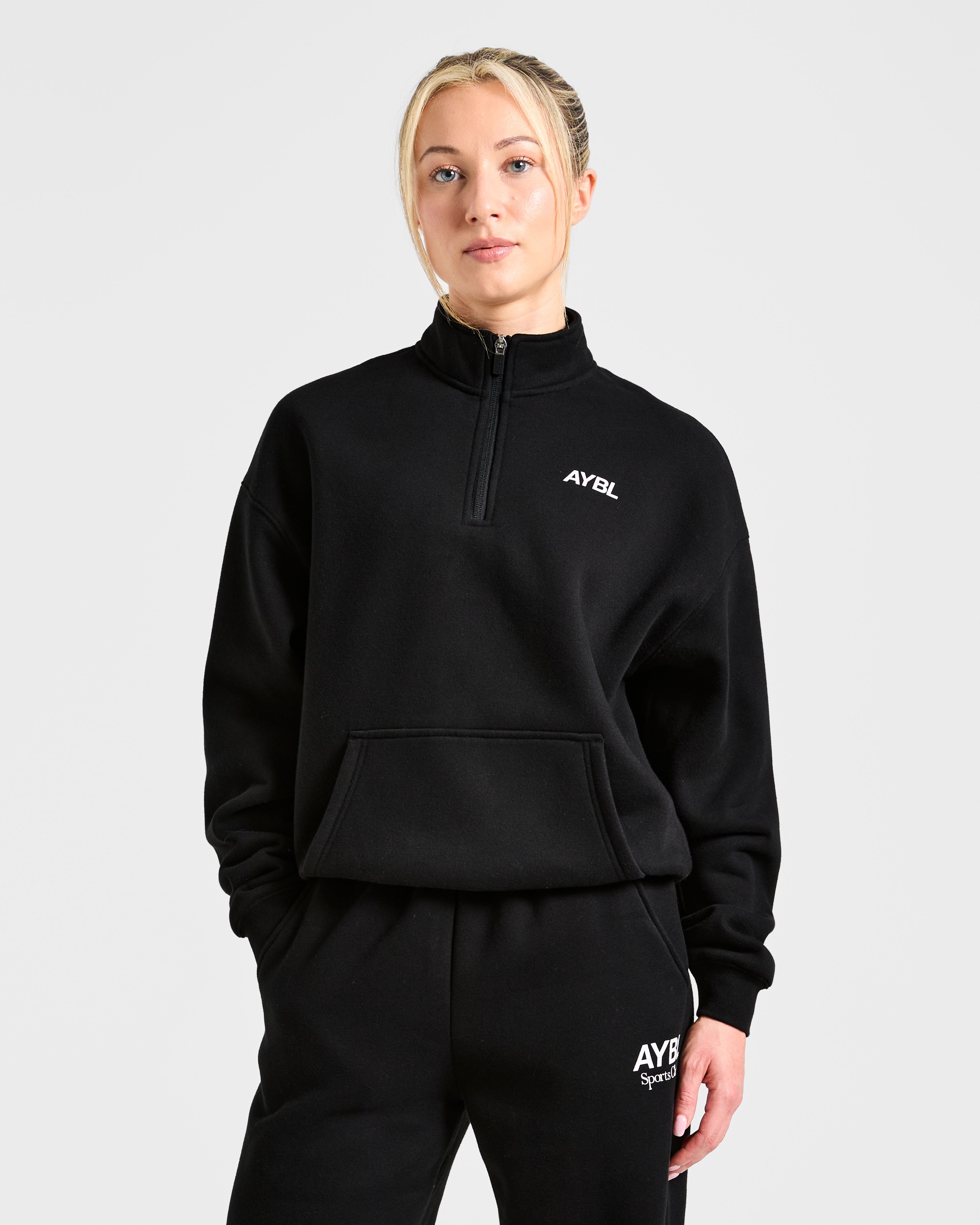 Sports Club Oversized 1/4 Zip Pullover - Noir/Blanc