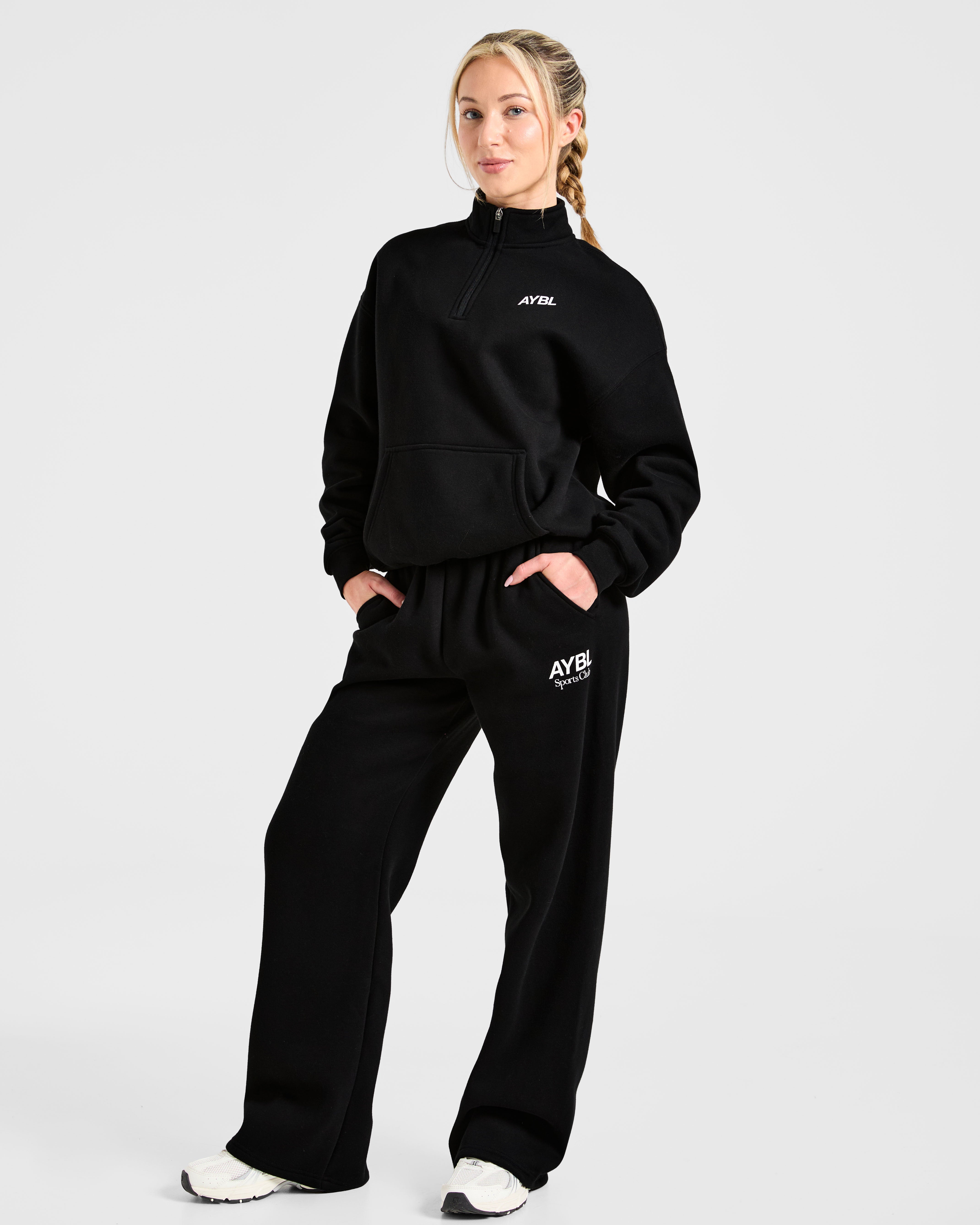 Sports Club Oversized 1/4 Zip Pullover - Noir/Blanc