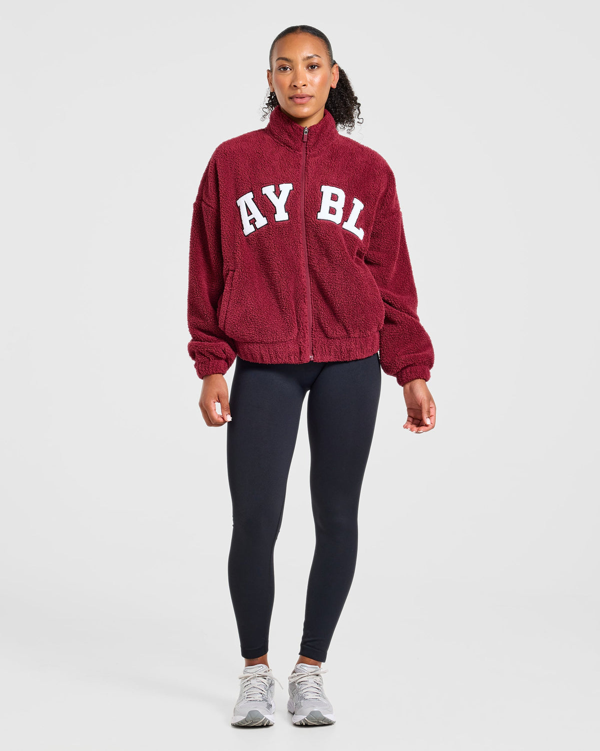 Varsity Oversized Fleece Zip Up Jacket - Mahogany Rouge