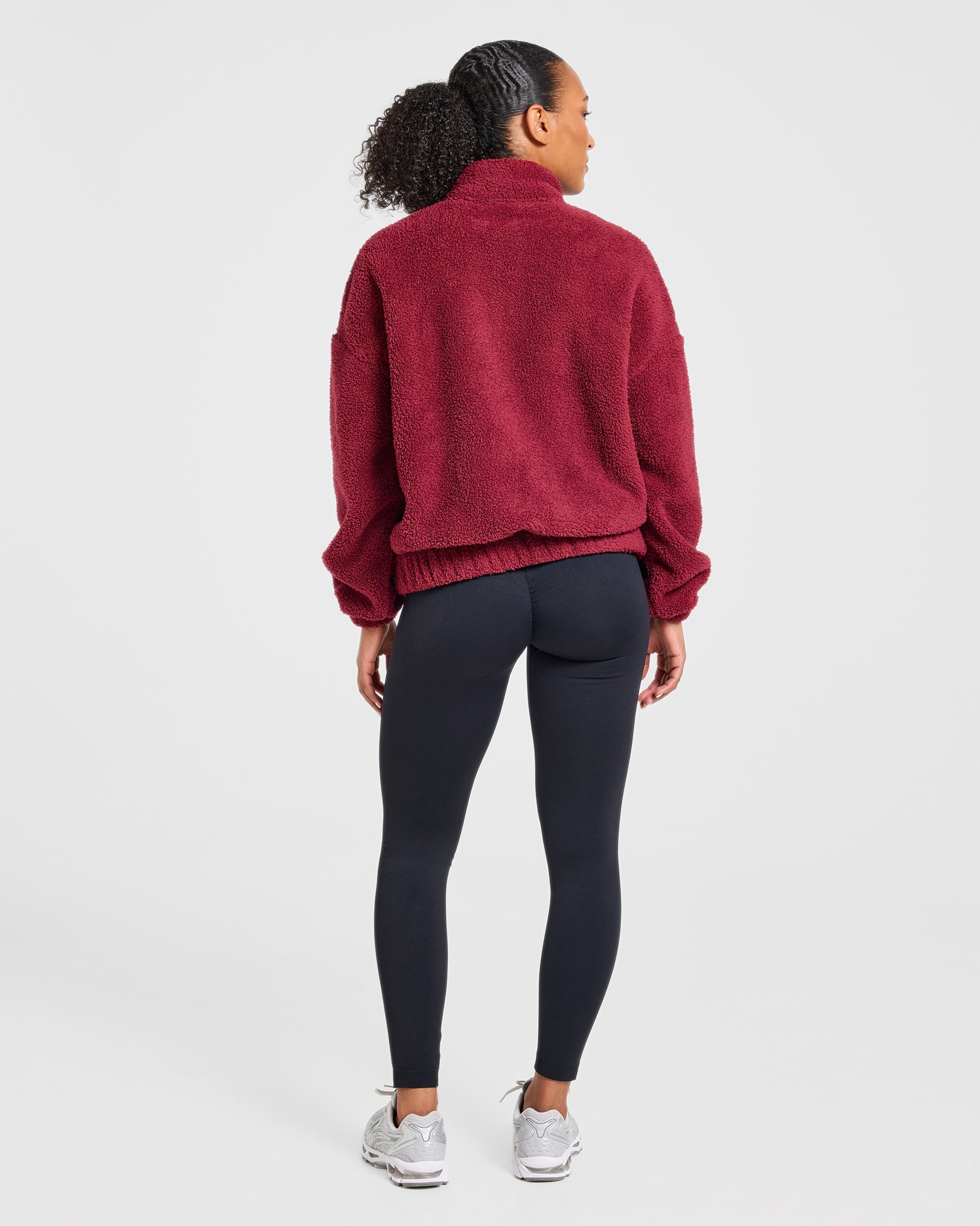 Varsity Oversized Fleece Zip Up Jacket - Mahogany Rouge