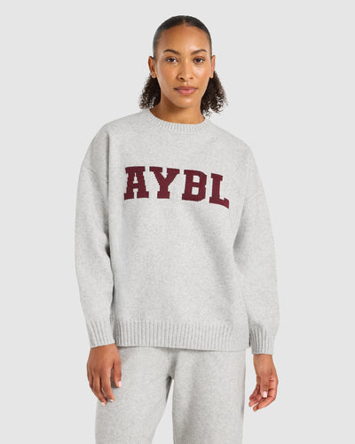 Varsity Oversized Knitted Sweater - Gris Marl/Burgundy