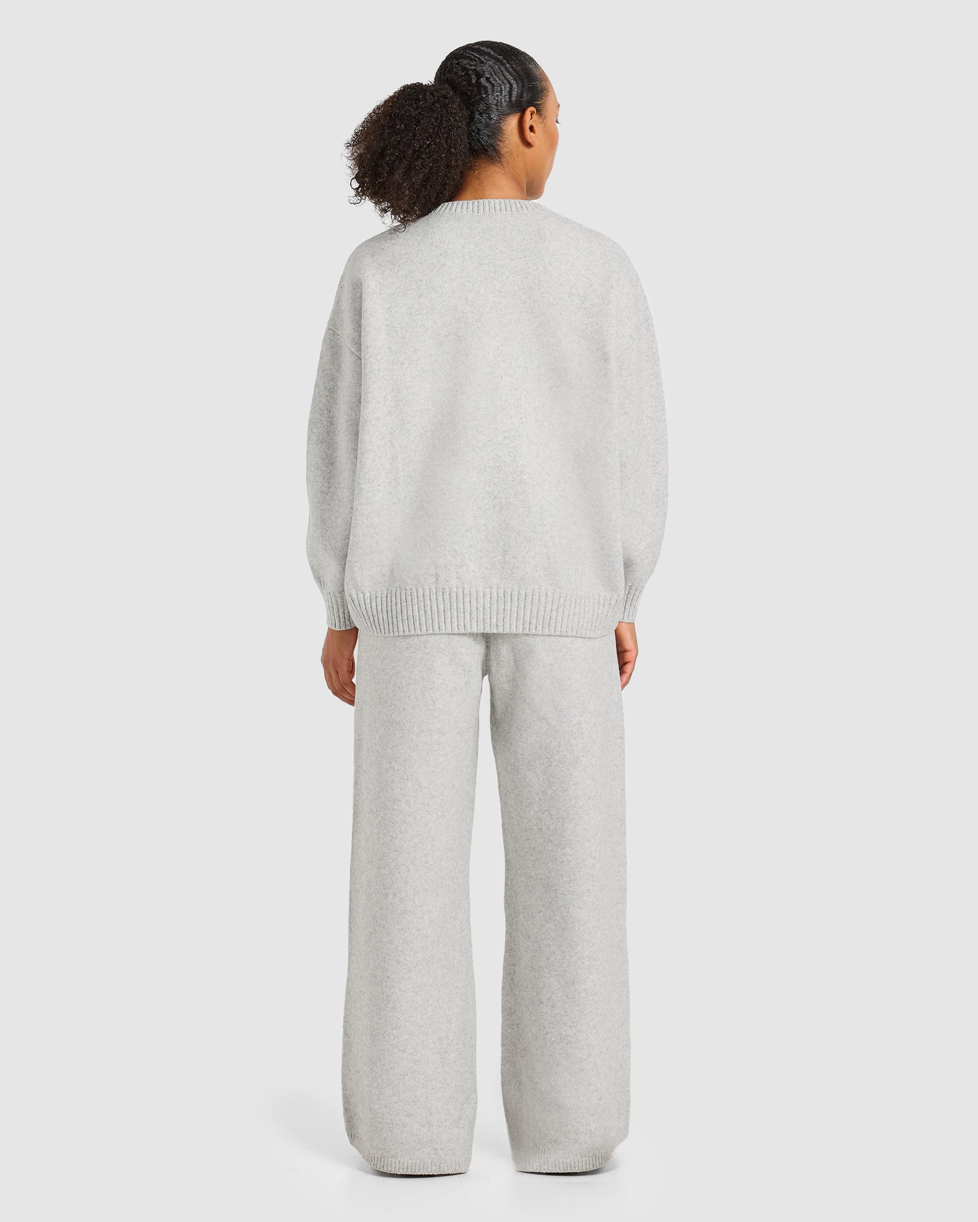 Varsity Oversized Knitted Joggers - Gris Marl/Burgundy