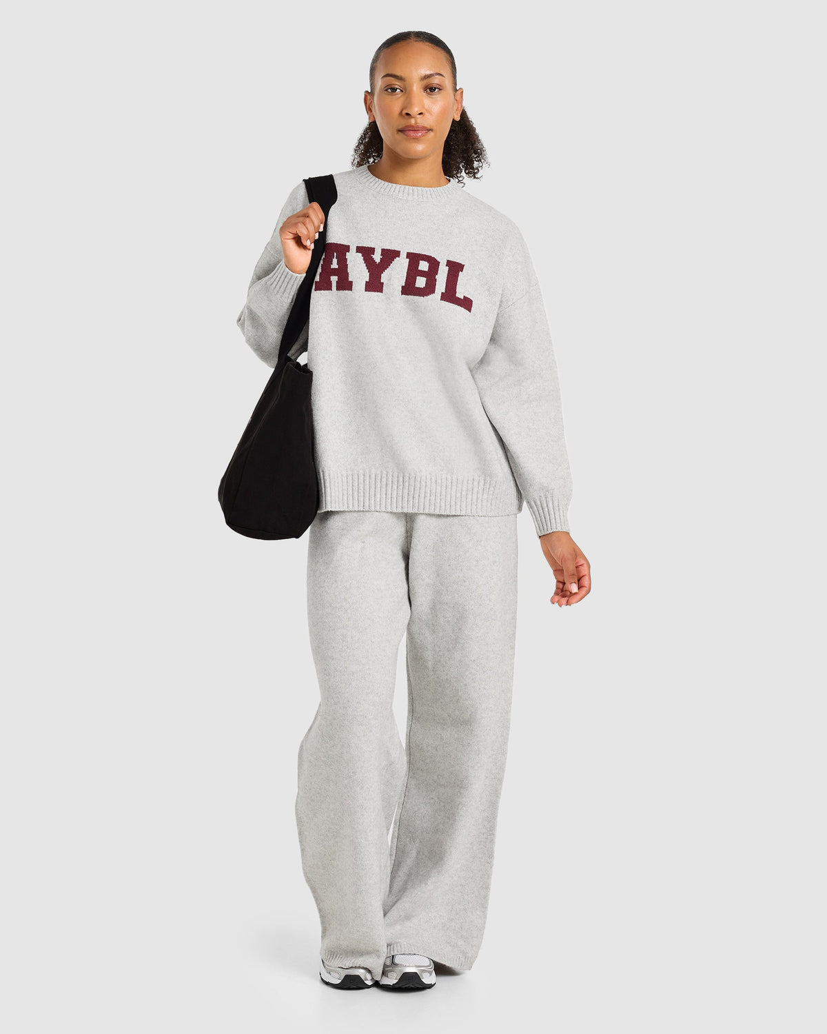 Varsity Oversized Knitted Sweater - Gris Marl/Burgundy