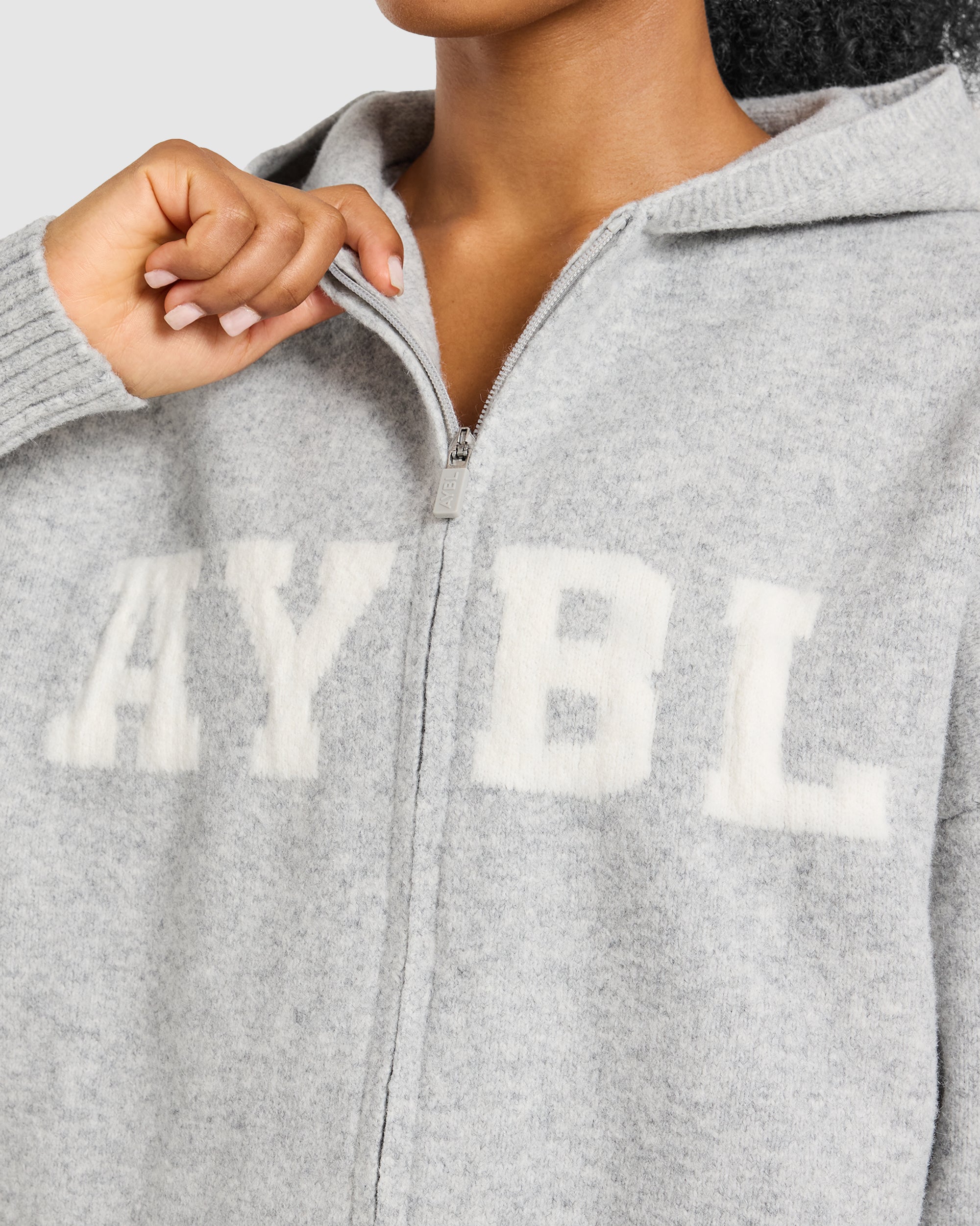 Varsity Oversized Knitted Zip Up Hoodie - Gris Marl
