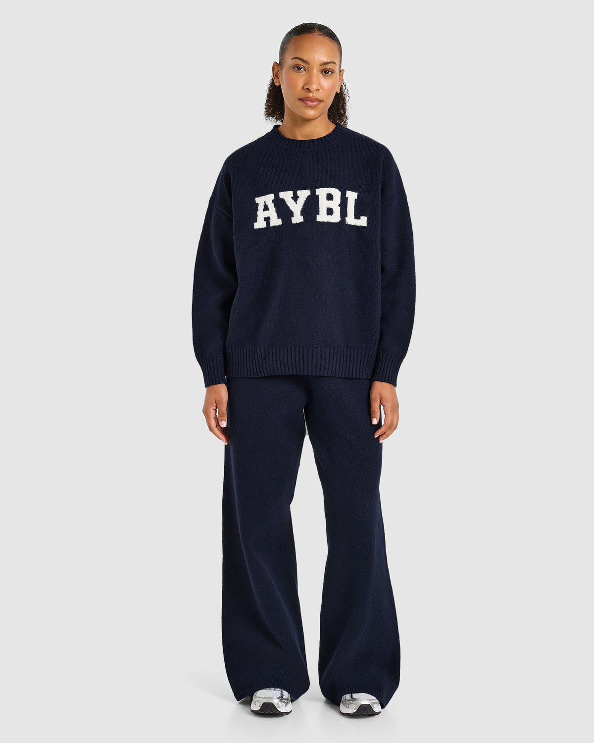 Varsity Oversized Knitted Joggers - Navy