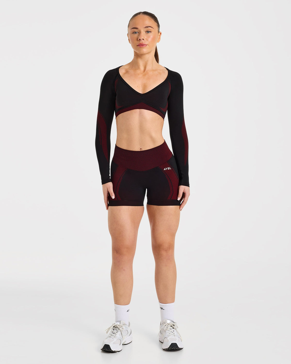 Charge Seamless Long Sleeve Crop Top - Noir/Rouge