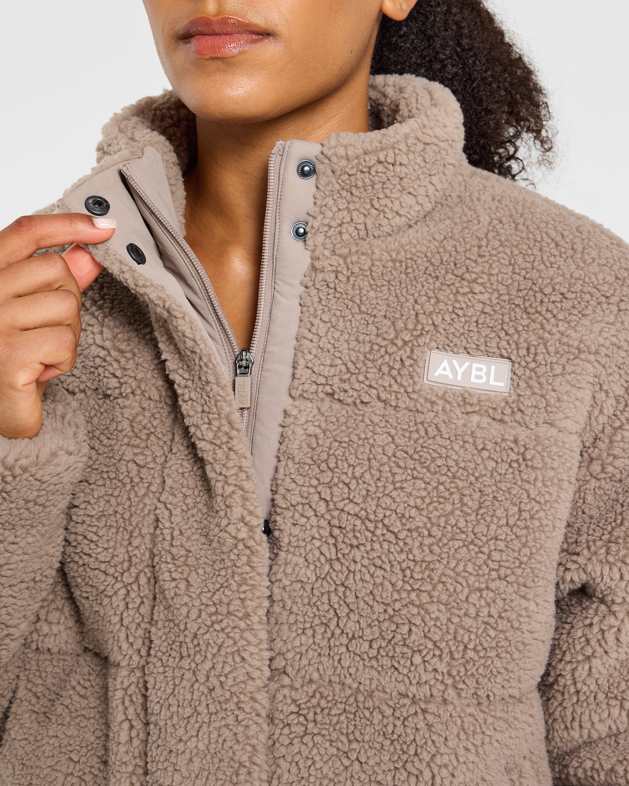 Signature Fleece Puffer Coat - Taupe