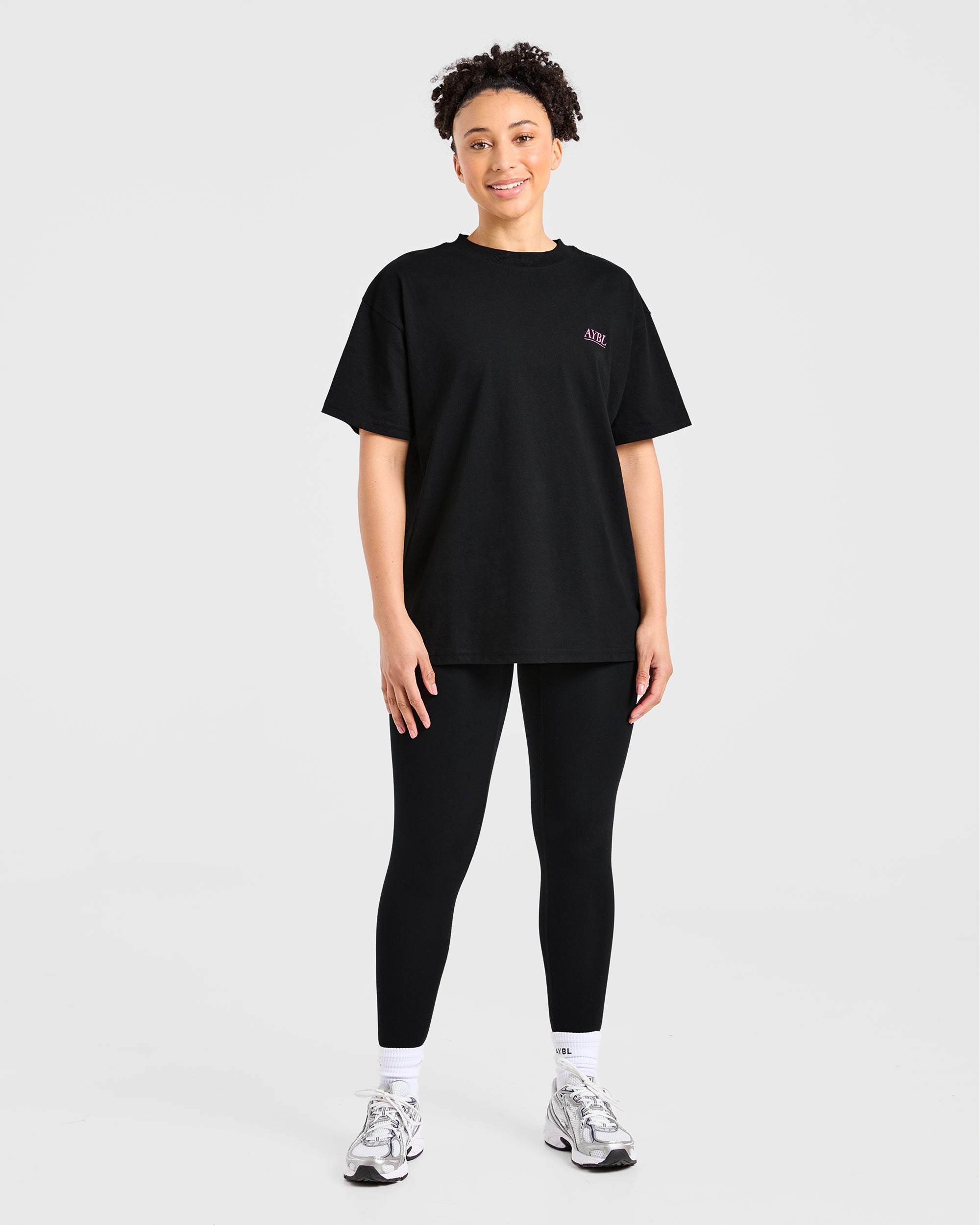 Power Lifting Illustration T Shirt - Noir/Rose