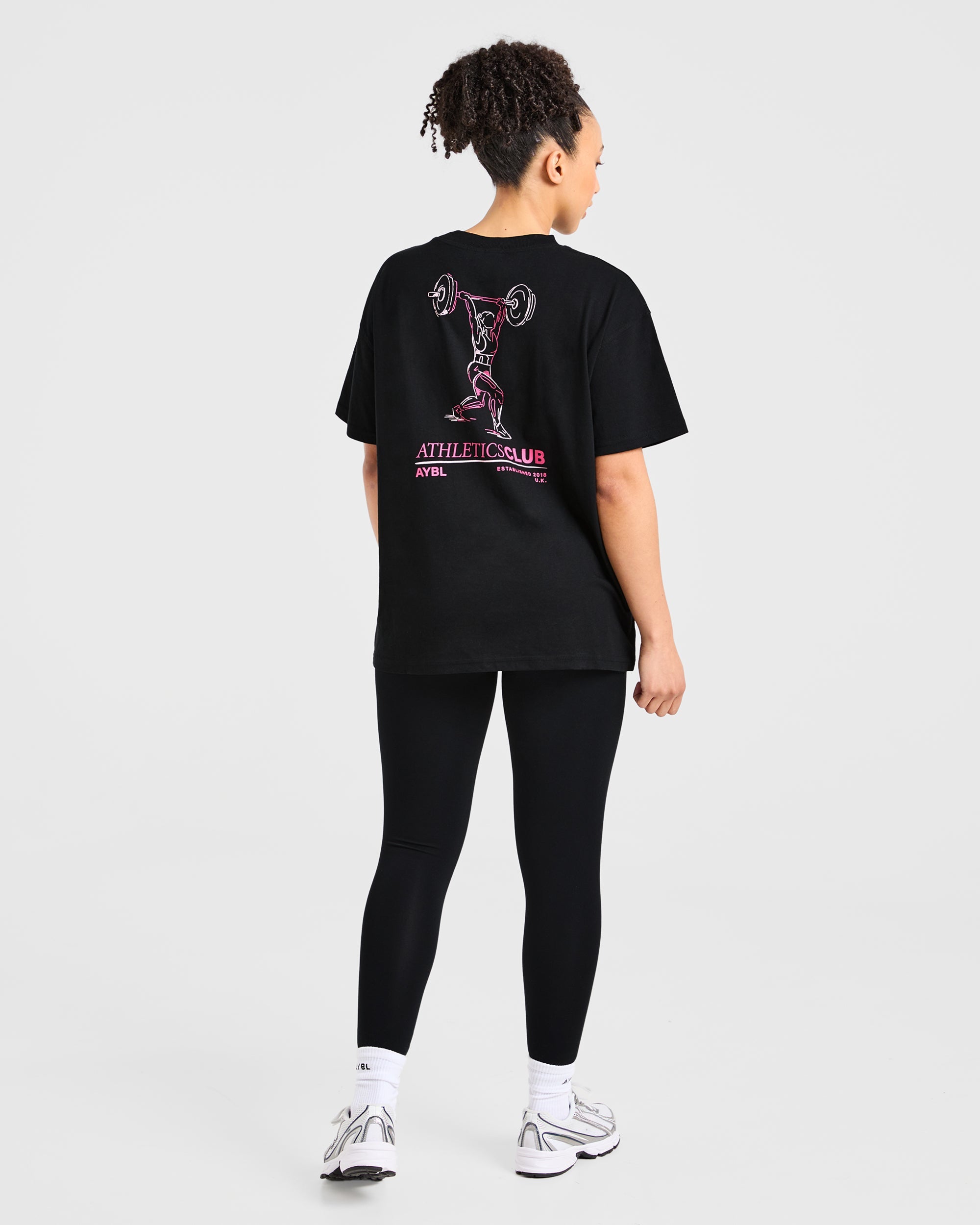 Power Lifting Illustration T Shirt - Noir/Rose