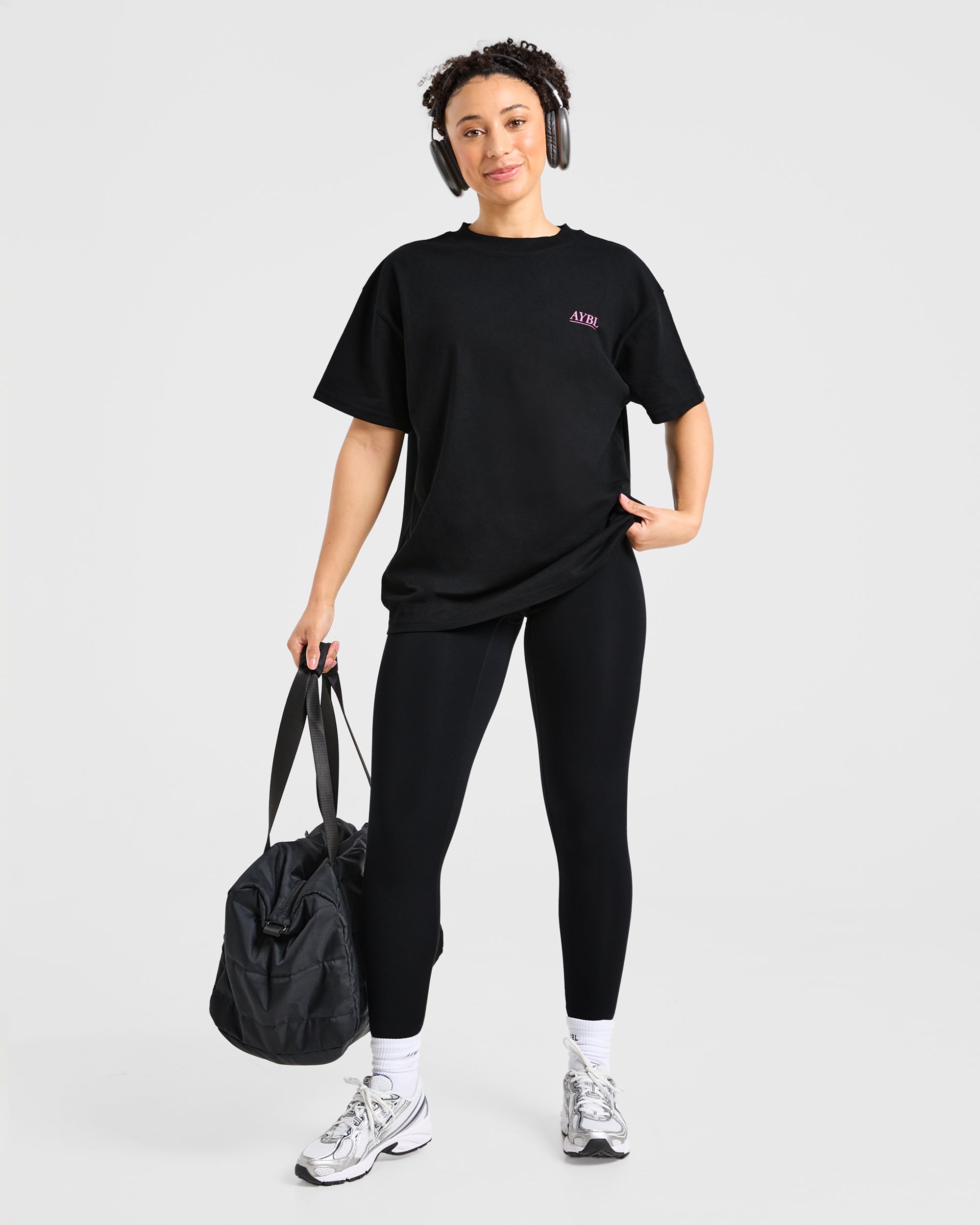 Power Lifting Illustration T Shirt - Noir/Rose