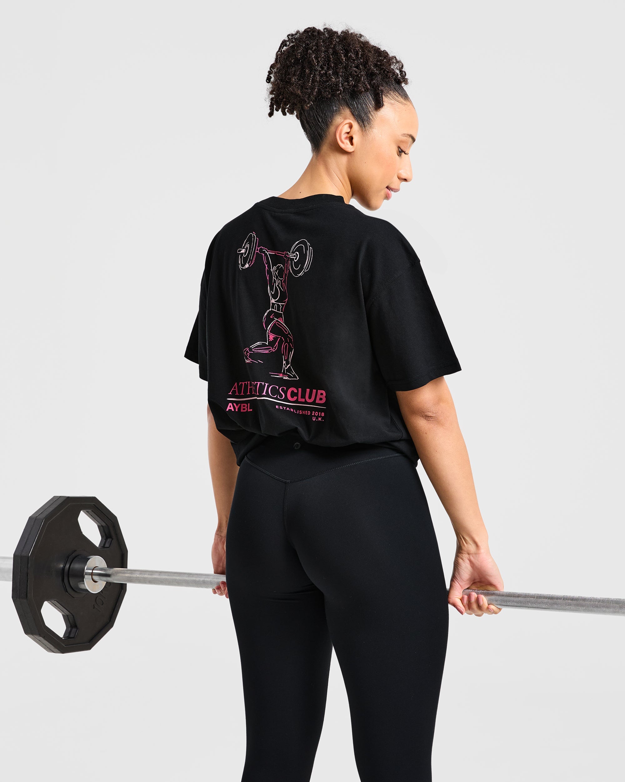 Power Lifting Illustration T Shirt - Noir/Rose